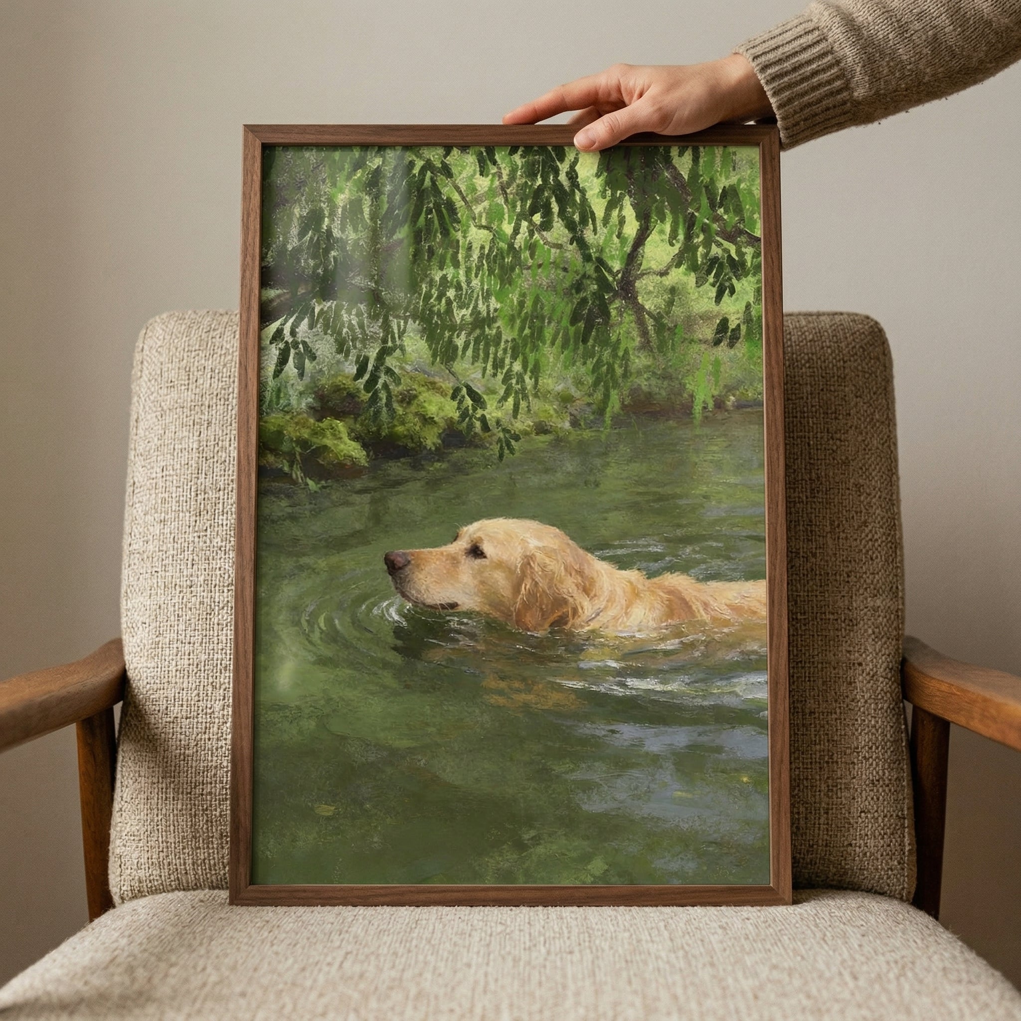 Serene Swimming Golden Retriever Wall Art - Golden River Swim
