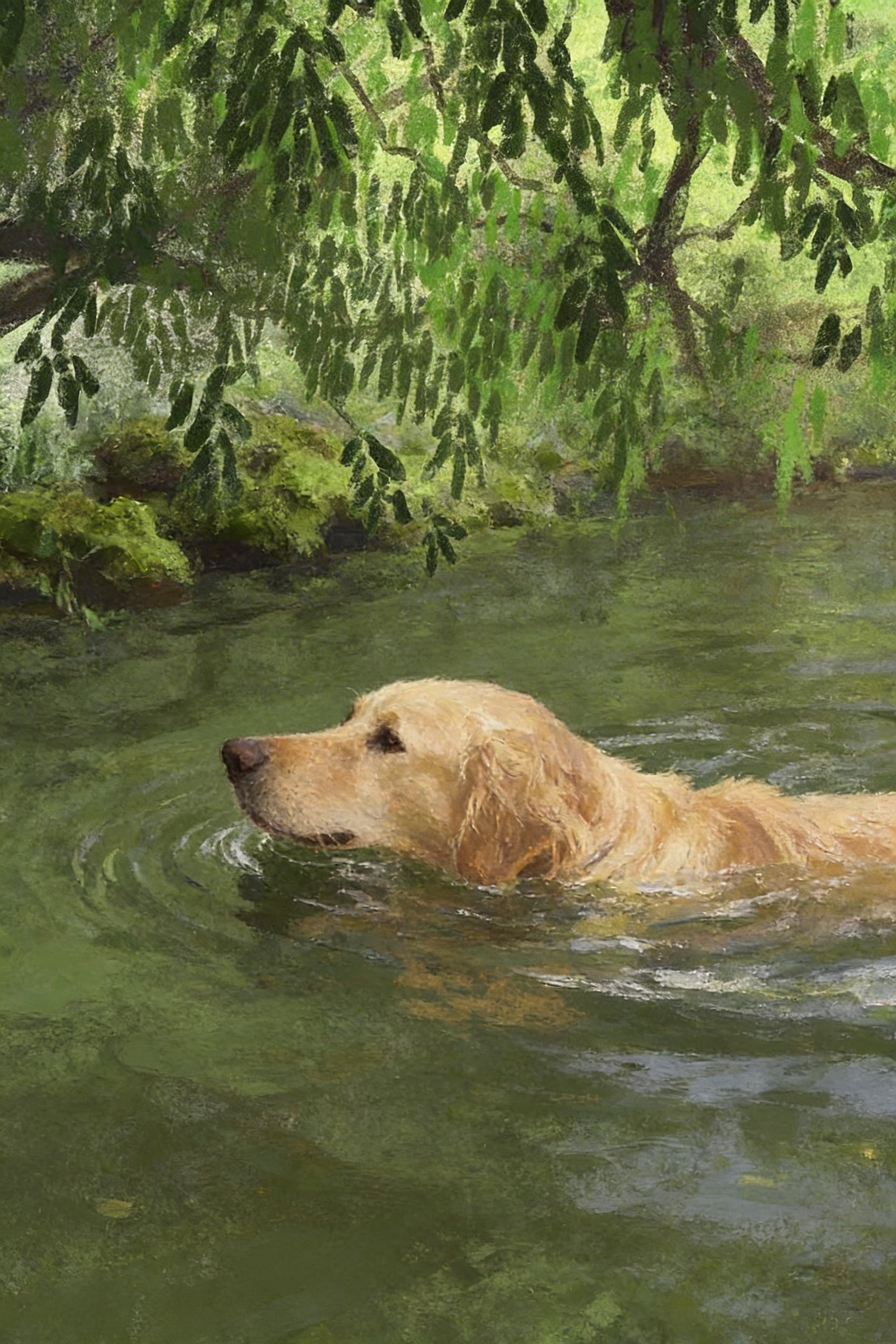 Serene Swimming Golden Retriever Wall Art - Golden River Swim