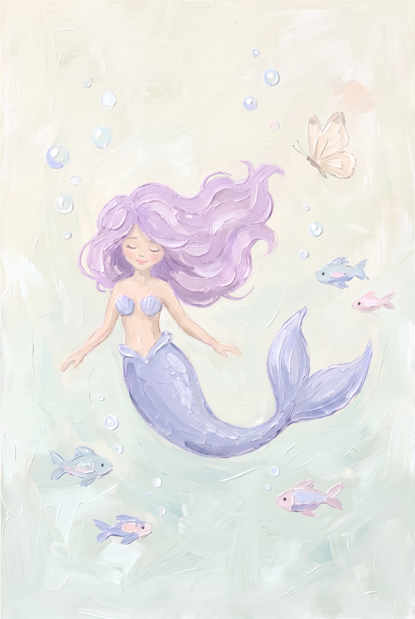 Serene Swimming Pastel Mermaid Wall Art - Lavender Sea Dream