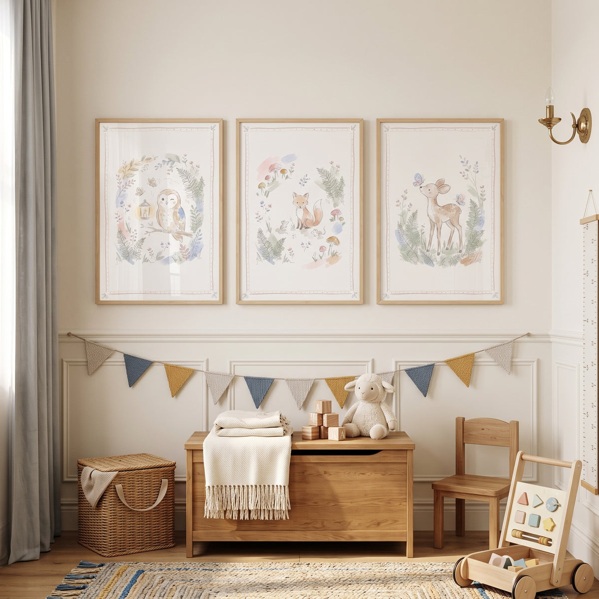 Serene Watercolor Forest Animal Print Set of 3 - Whimsical Woodland Trio