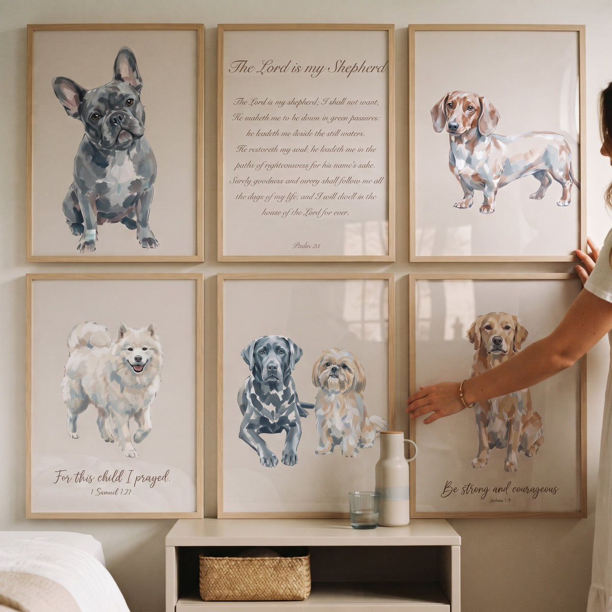 Serene Watercolor Scripture Dog Wall Art Set of 6 - Blessed Canine Art