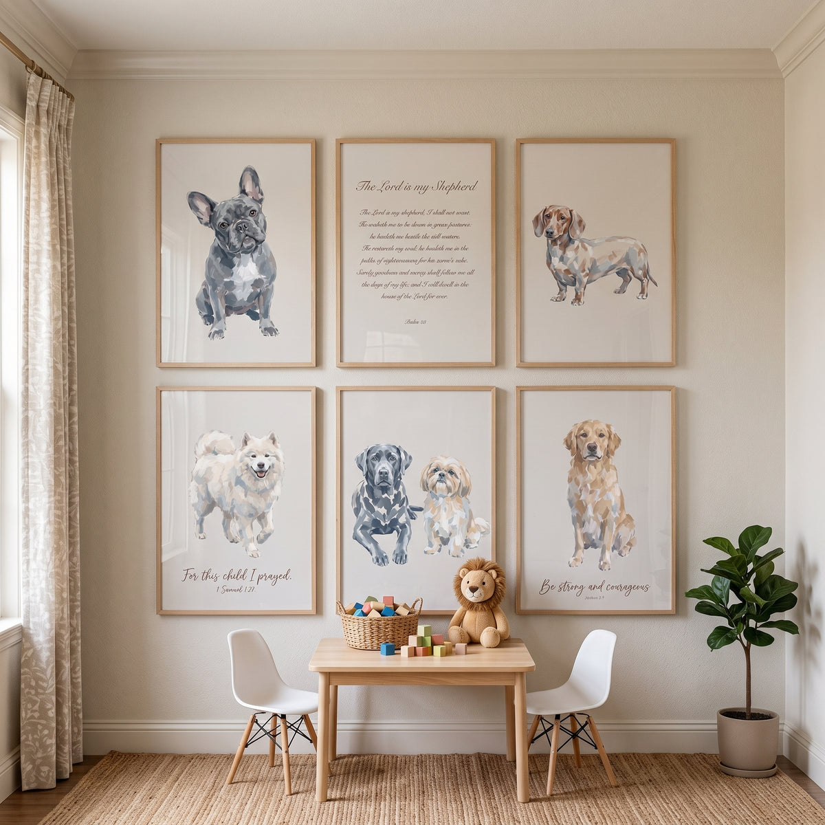 Serene Watercolor Scripture Dog Wall Art Set of 6 - Blessed Canine Art