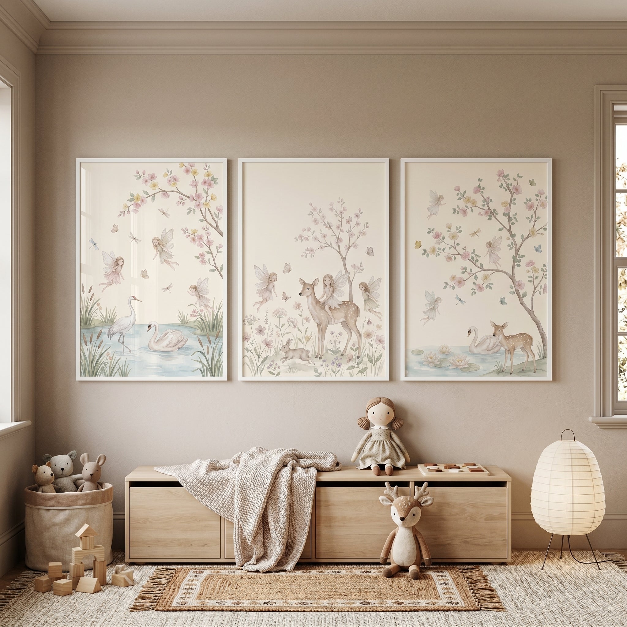 Shabby Chic Blossom Fairies Wall Art Set of 3 - Whimsical Woodland Magic