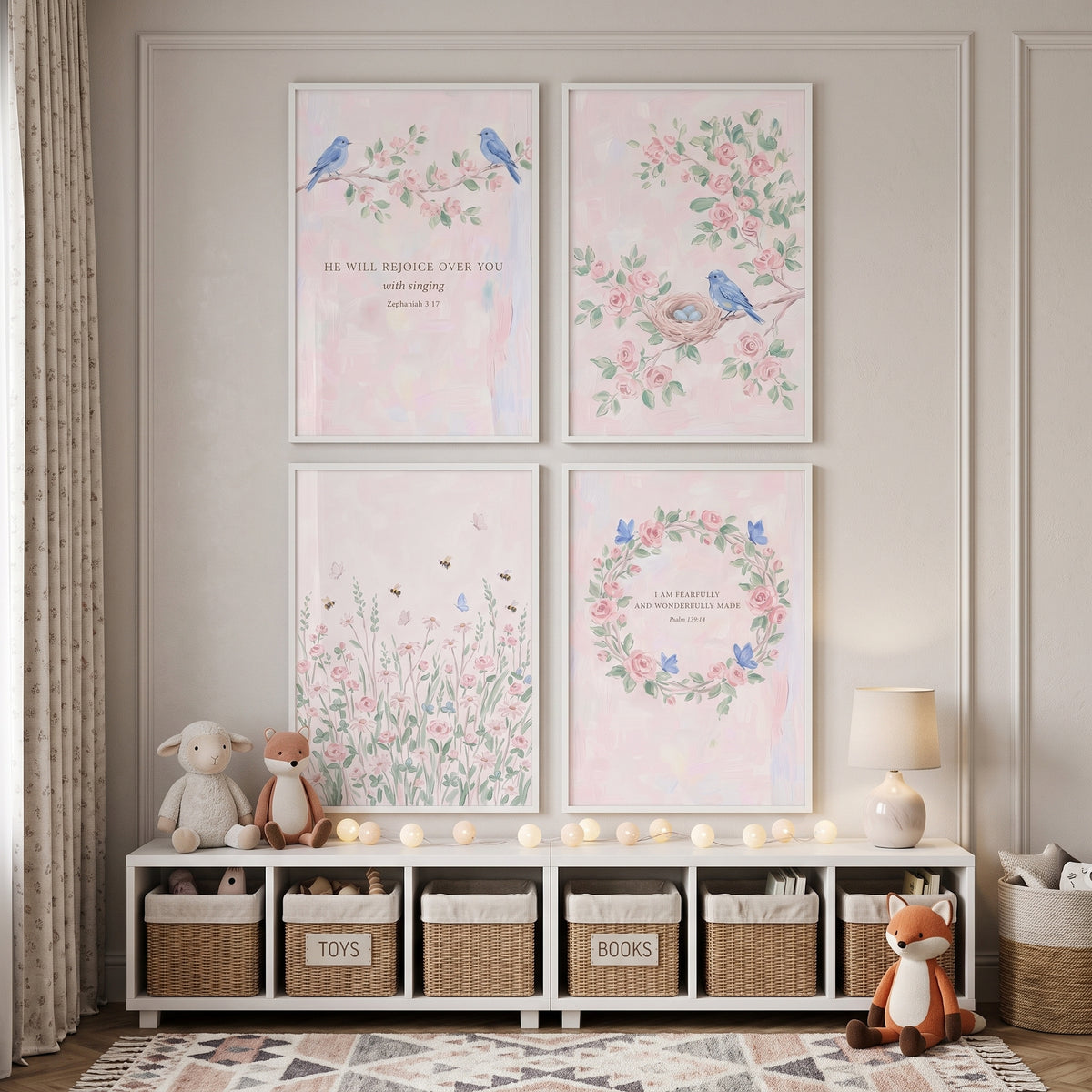 Shabby Chic Blossom Garden Wall Art Set of 4 - Sacred Nature Collection
