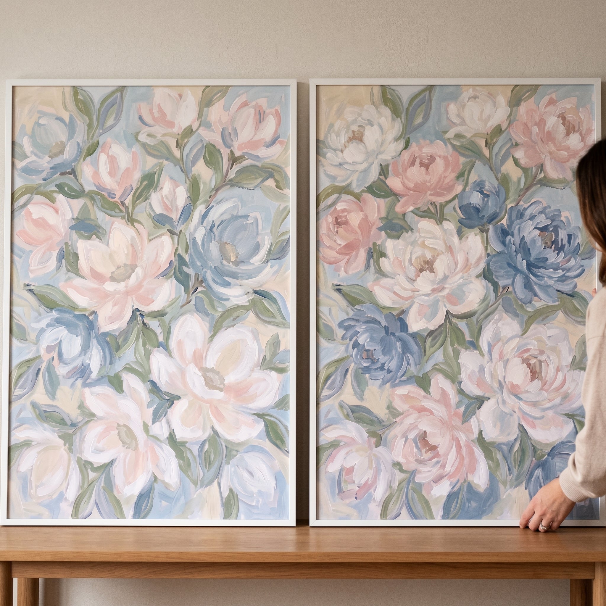 Shabby Chic Blush Floral Wall Art Set of 2 - Ethereal Floral Duo