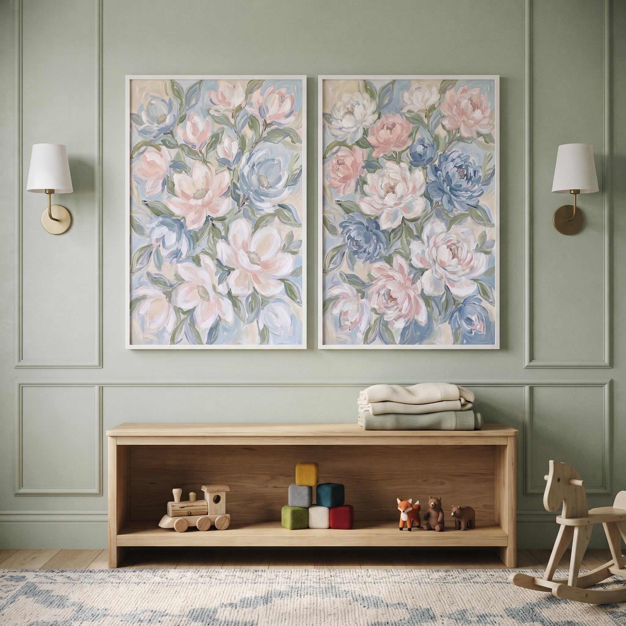 Shabby Chic Blush Floral Wall Art Set of 2 - Ethereal Floral Duo