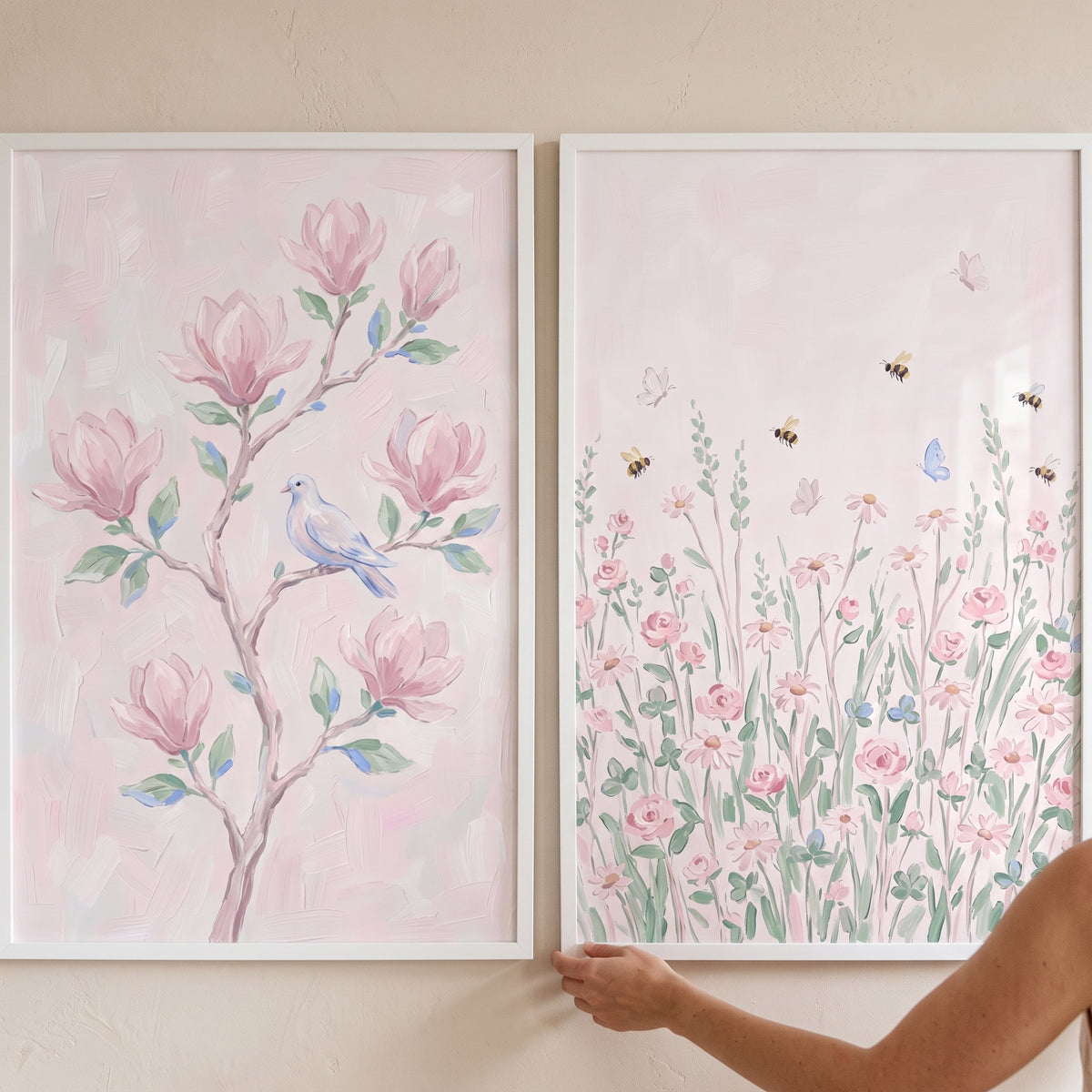 Shabby Chic Blush Garden Wall Art Set of 2 - Soft Bloom Garden
