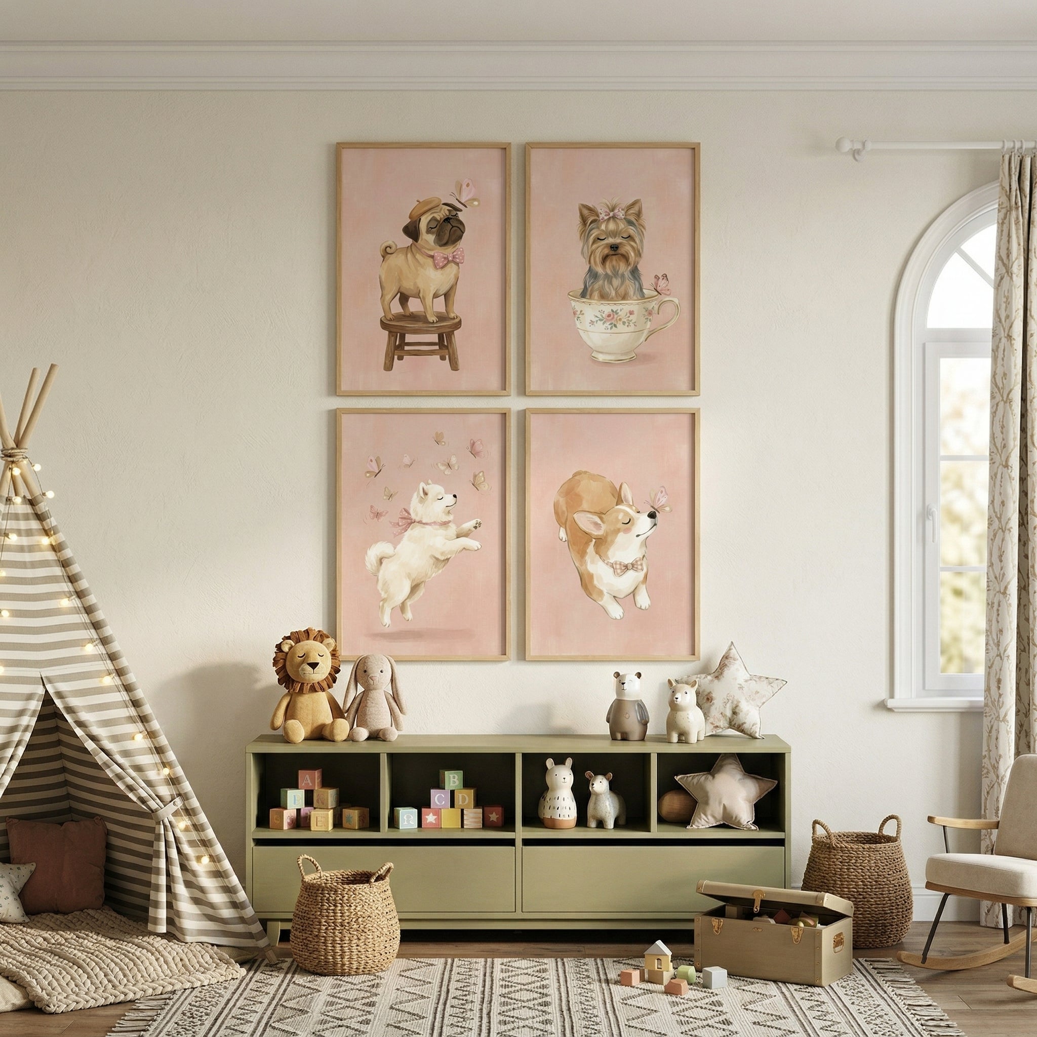 Shabby Chic Butterfly Puppy Print Set of 4 - Petite Puppy Dreams