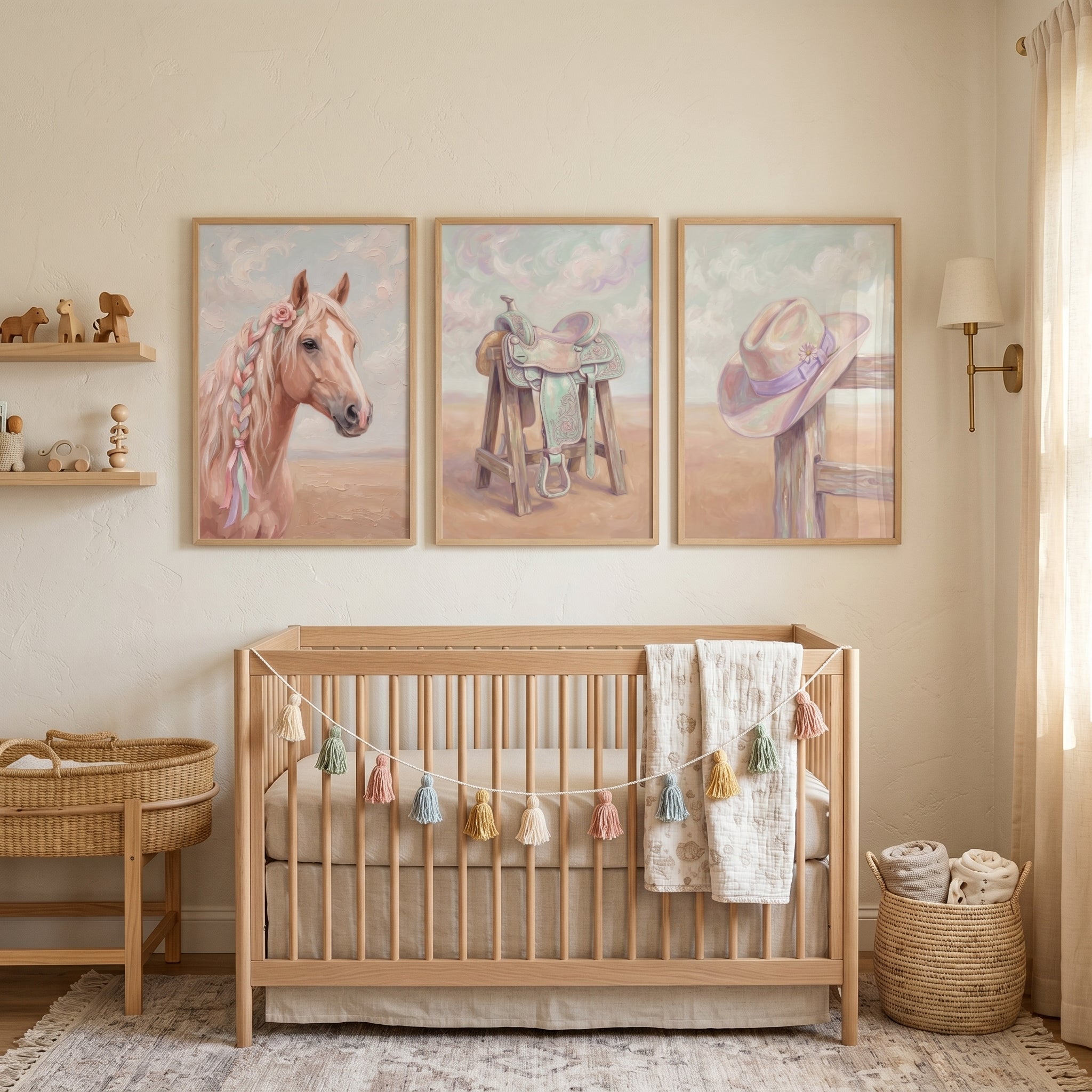 Shabby Chic Cowgirl Gear Wall Art Set of 3 - Soft Prairie Spirit