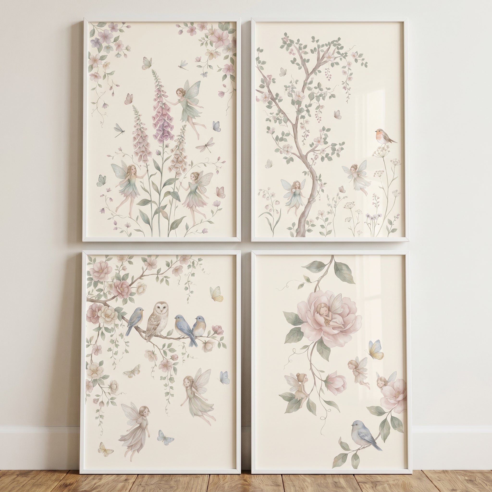 Shabby Chic Enchanted Fairies Print Set of 4 - Whimsical Fairy Woods