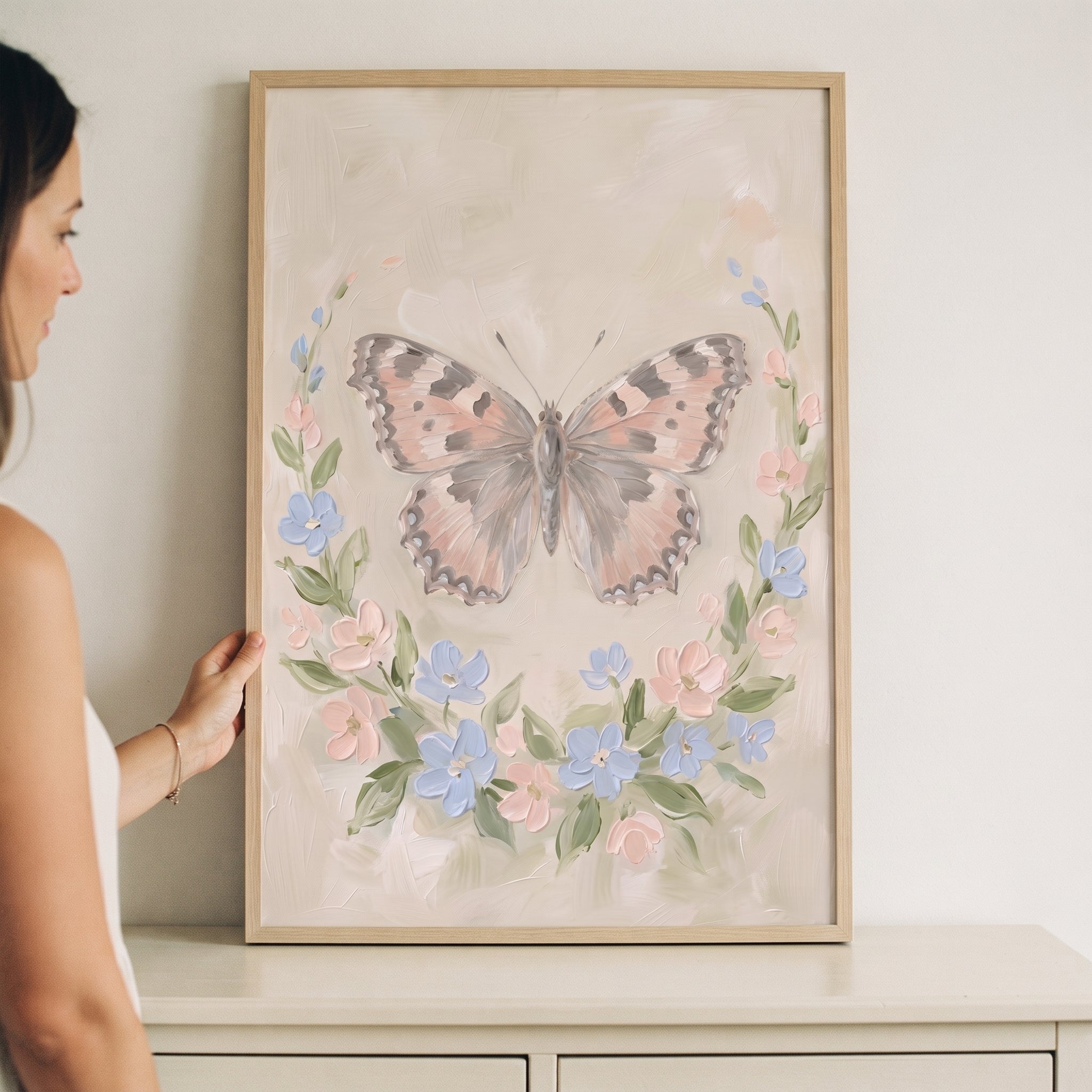 Shabby Chic Floral Butterfly Wall Art - Pastel Winged Bloom