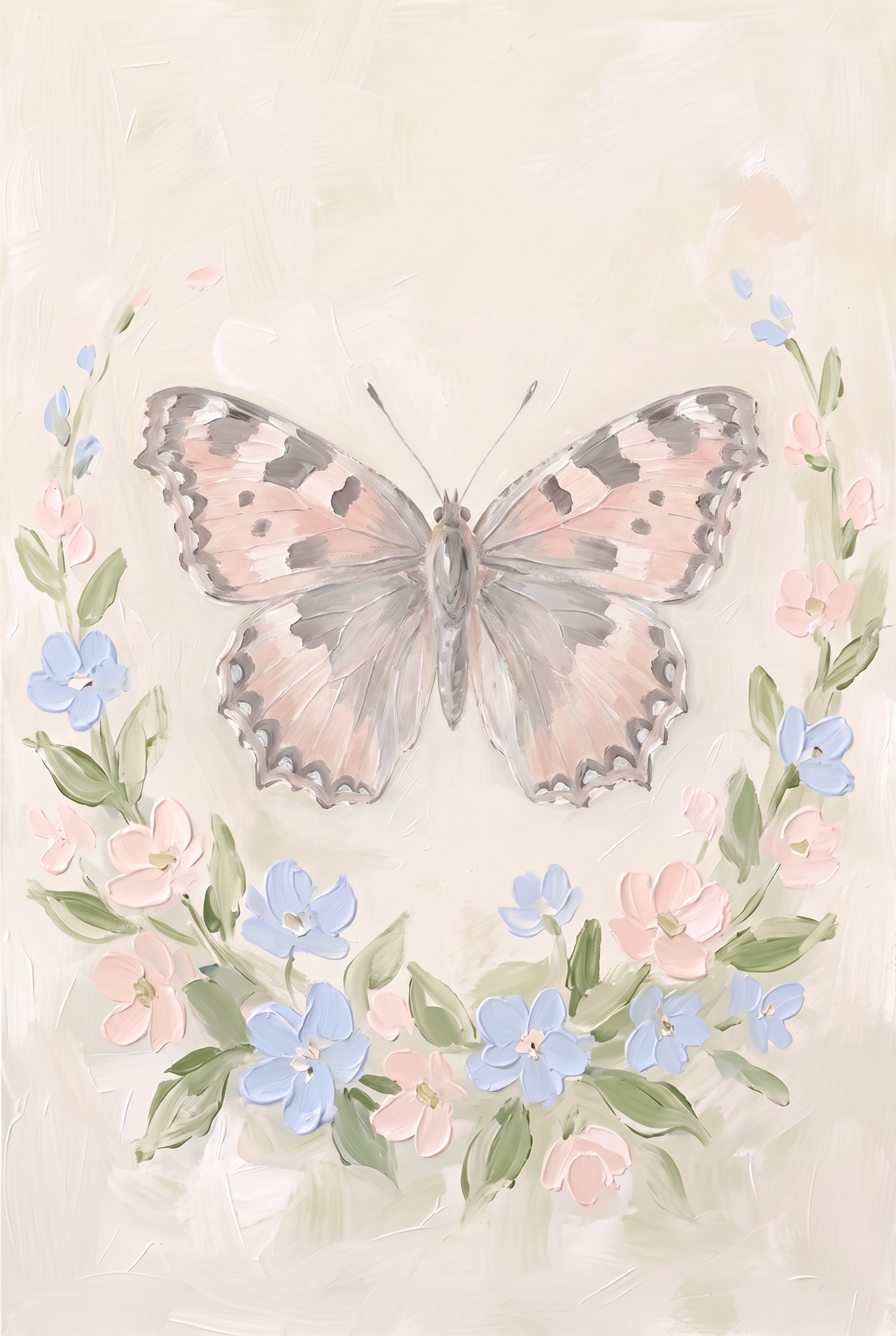 Shabby Chic Floral Butterfly Wall Art - Pastel Winged Bloom