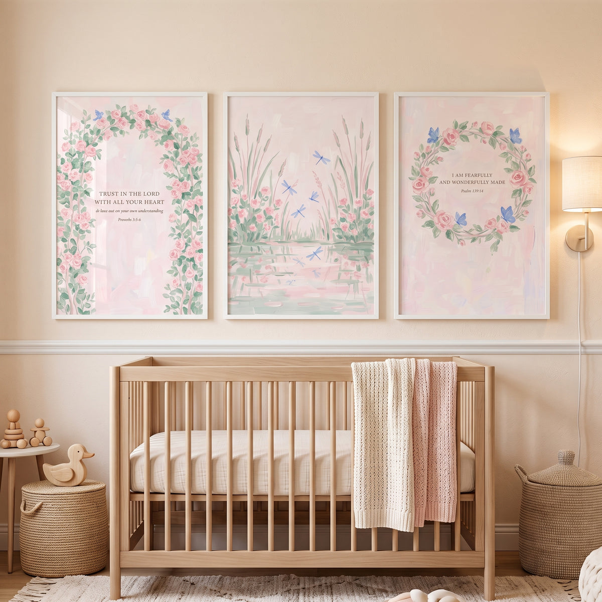 Shabby Chic Floral Garden Wall Art Set of 3 - Blossoming Faith Trio