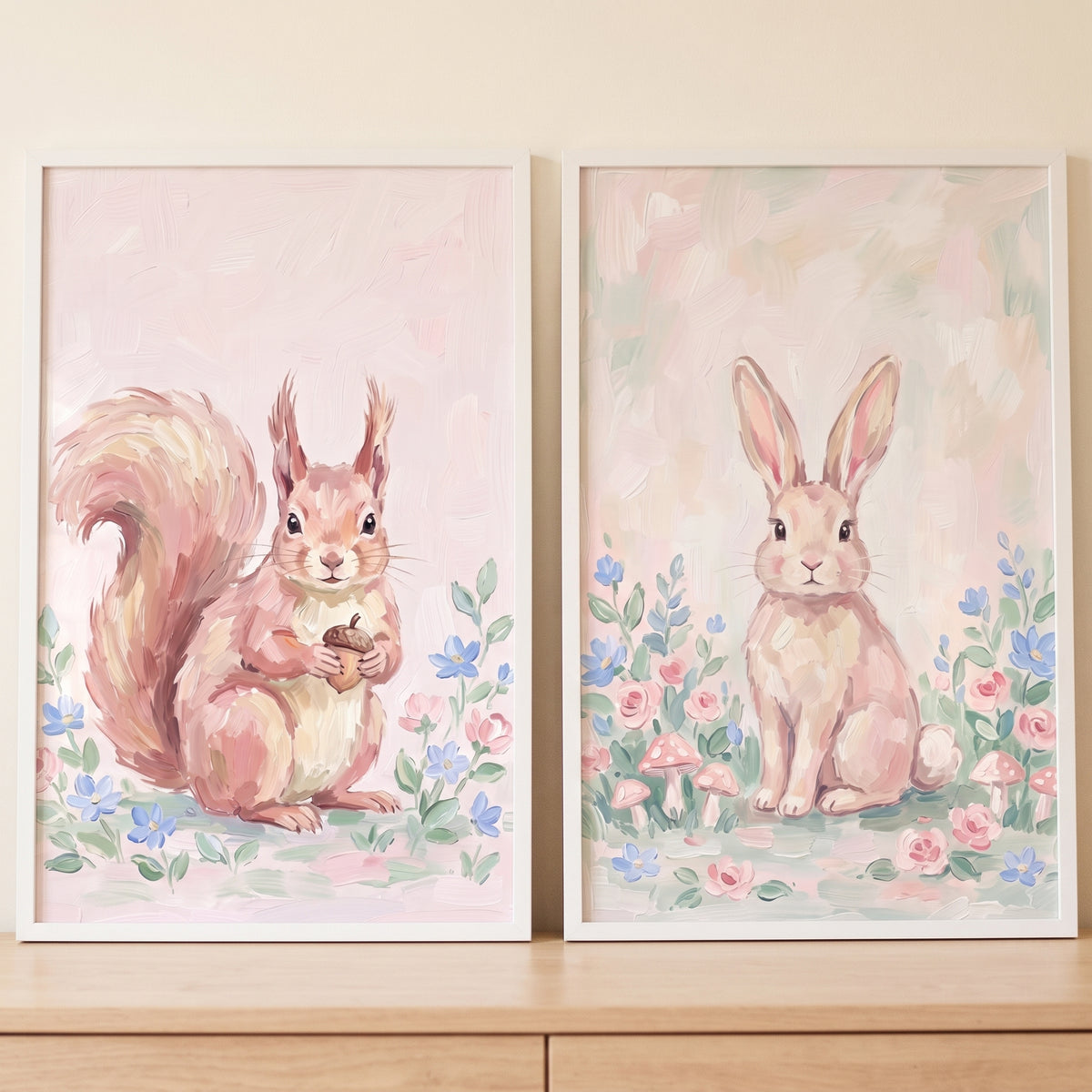 Shabby Chic Forest Animals Wall Art Set of 2 - Sweet Meadow Friends