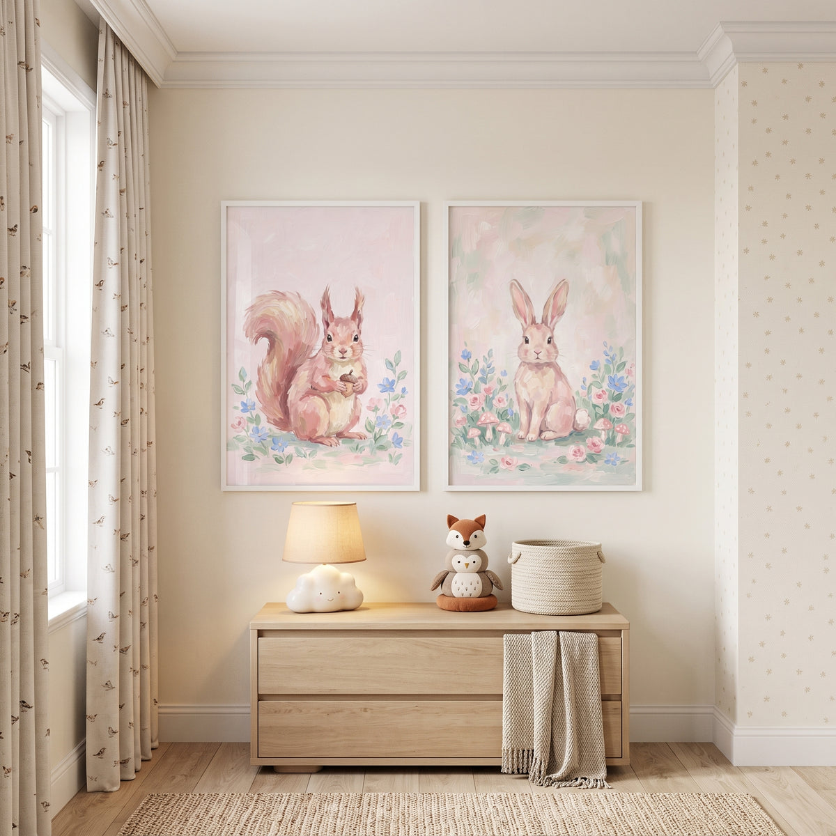Shabby Chic Forest Animals Wall Art Set of 2 - Sweet Meadow Friends