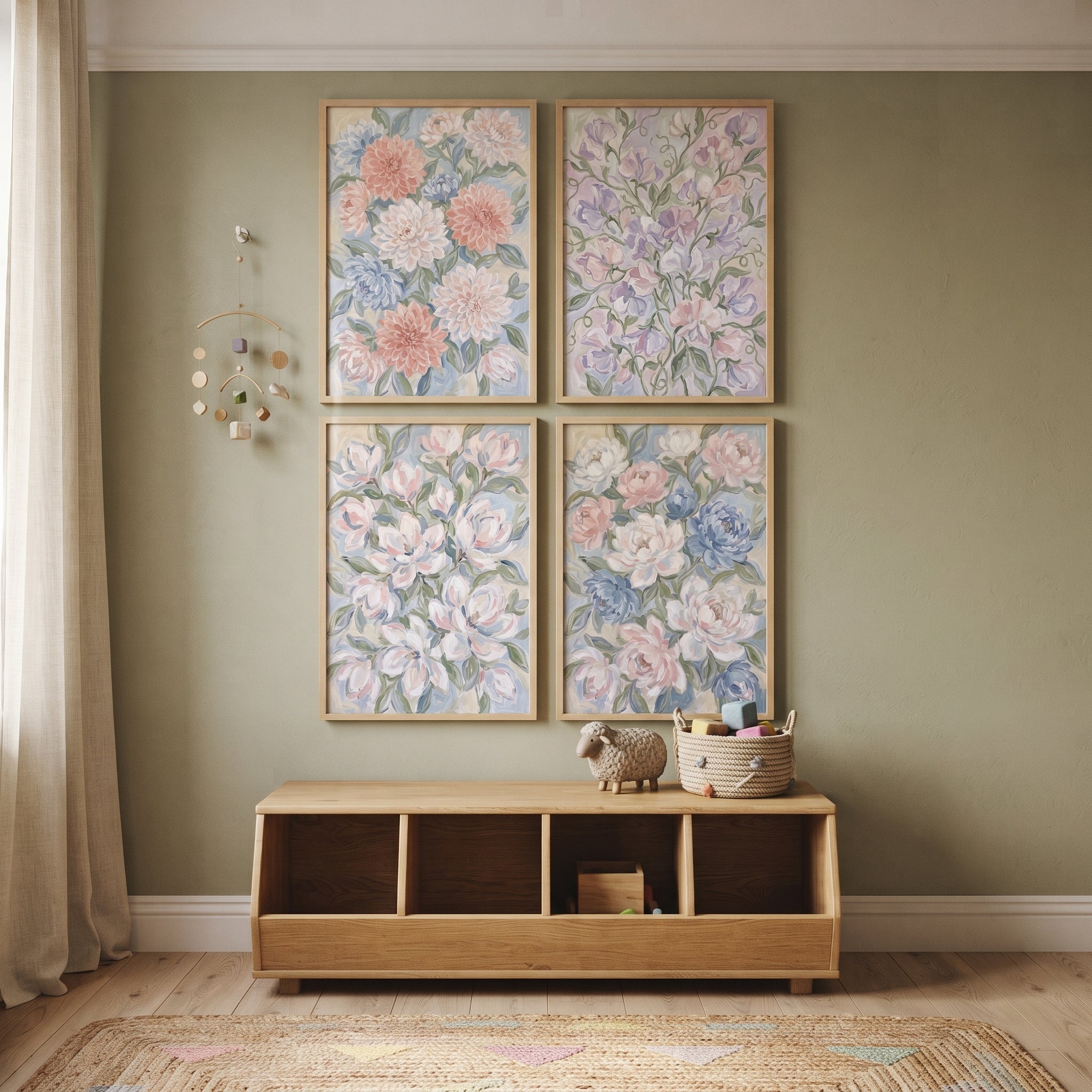 Shabby Chic Garden Floral Wall Art Set of 4 - Pastel Petals Quartet