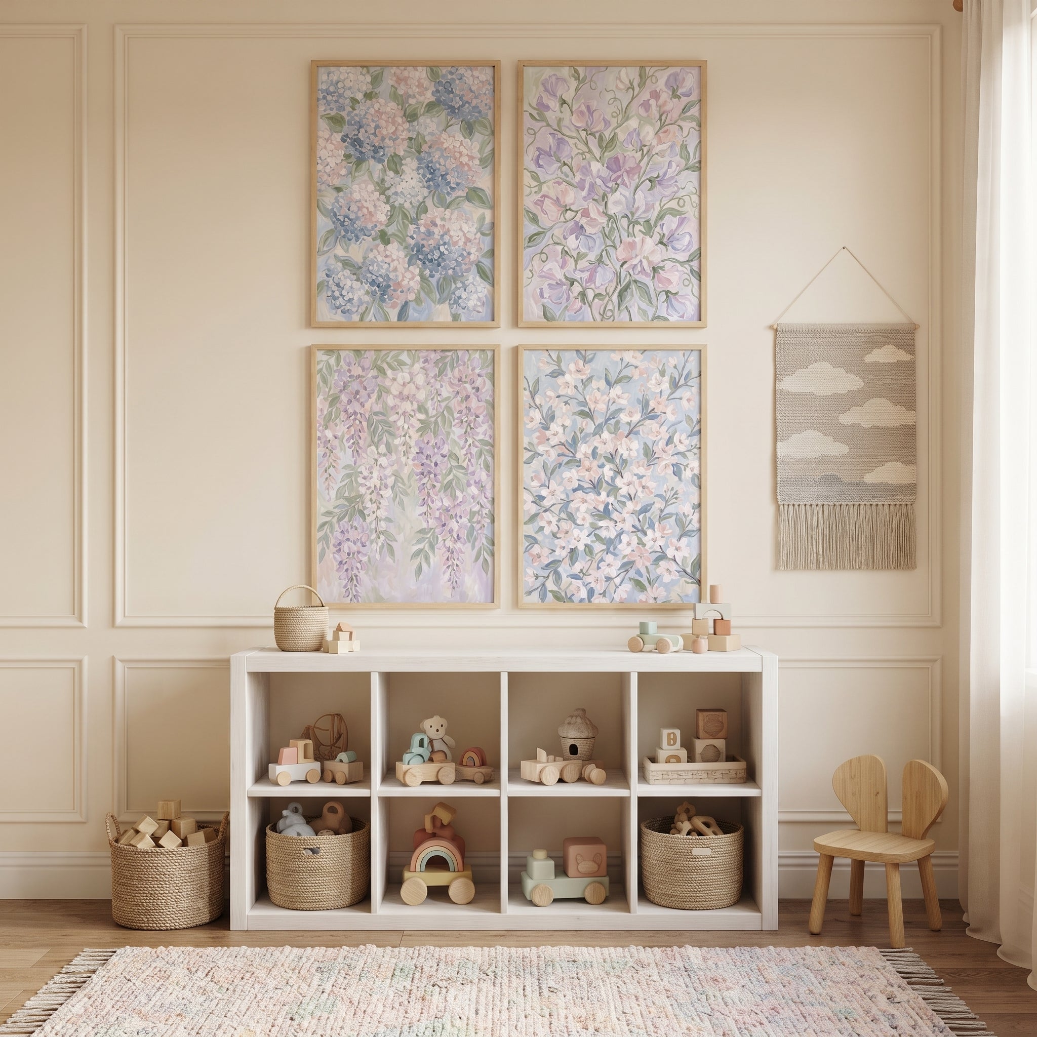 Shabby Chic Garden Floral Wall Art Set of 4 - Gentle Garden Hues