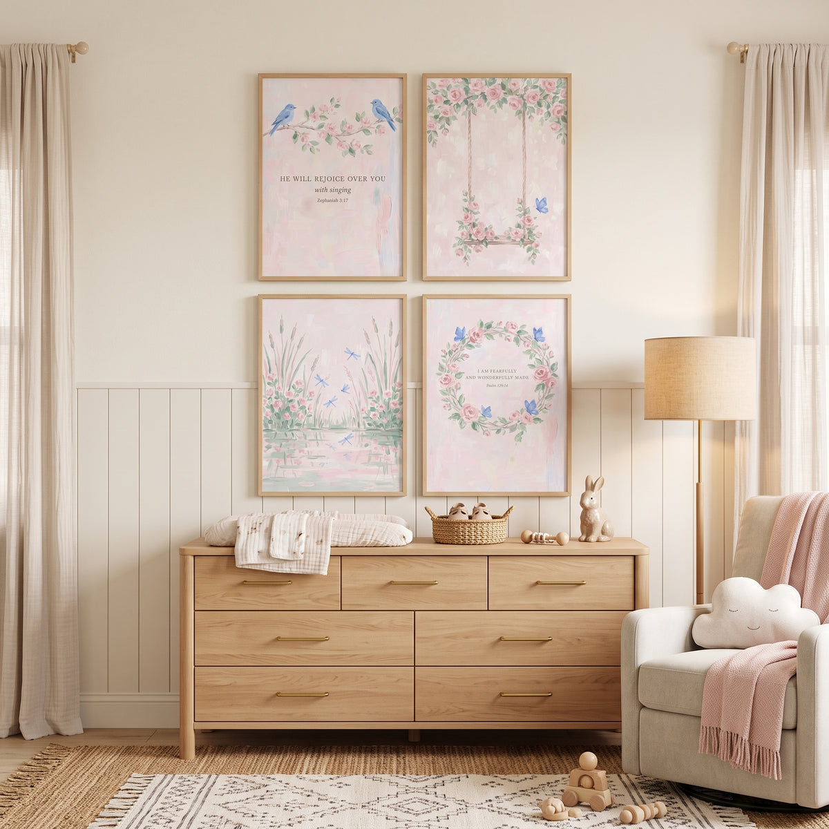 Shabby Chic Garden Nursery Wall Art Set of 4 - Floral Verse Prints