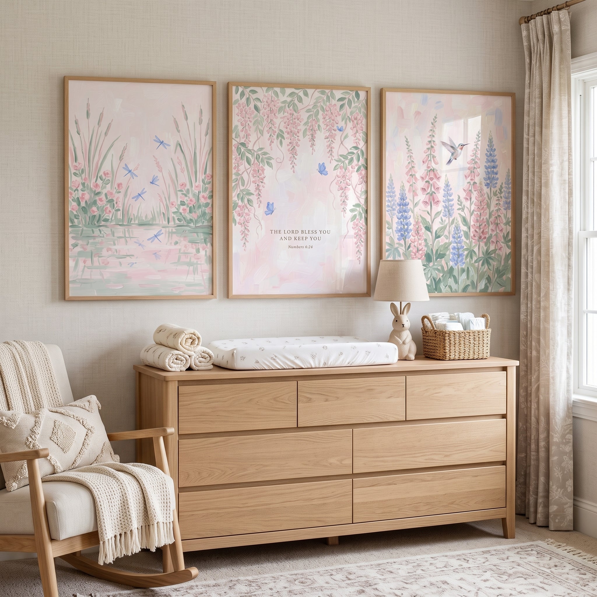 Shabby Chic Garden Wall Art Set of 3 - Pastel Nature Verse