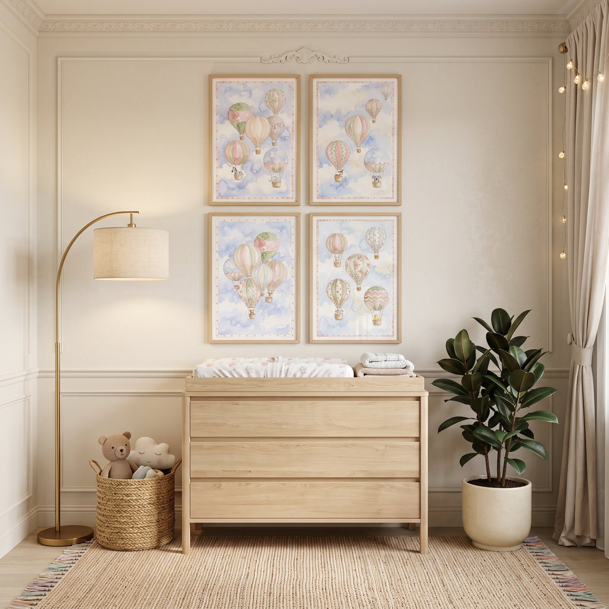 Shabby Chic Hot Air Balloon Print Set Of 4 - Whimsical Sky Adventures