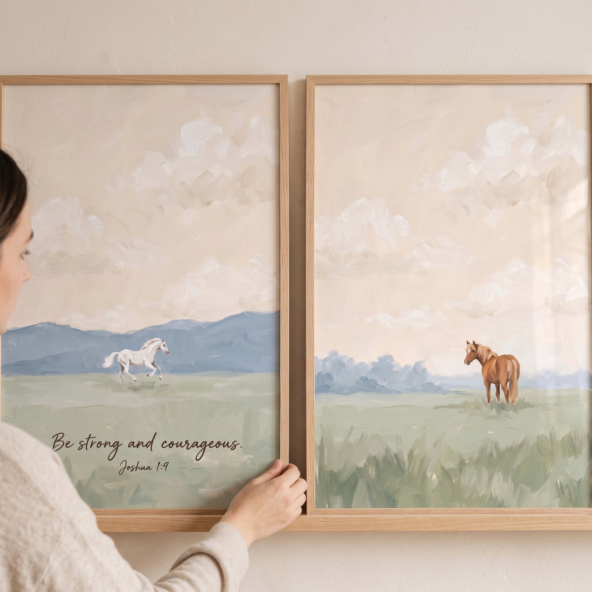 Shabby Chic Meadow Horses Wall Art Set of 2 - Faithful Horse Duo