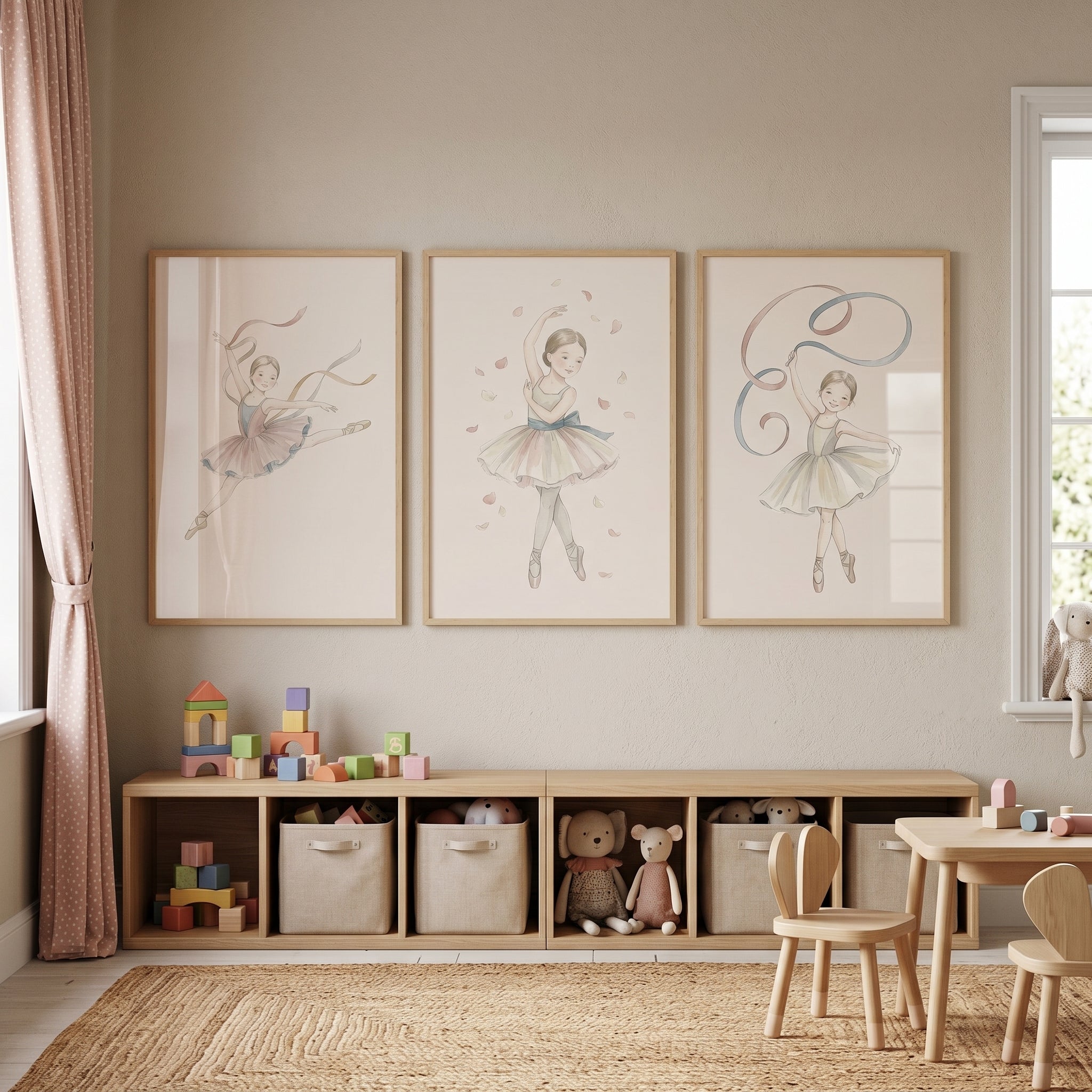 Shabby Chic Neutral Ballerina Wall Art Set of 3 - Graceful Ballet Trio