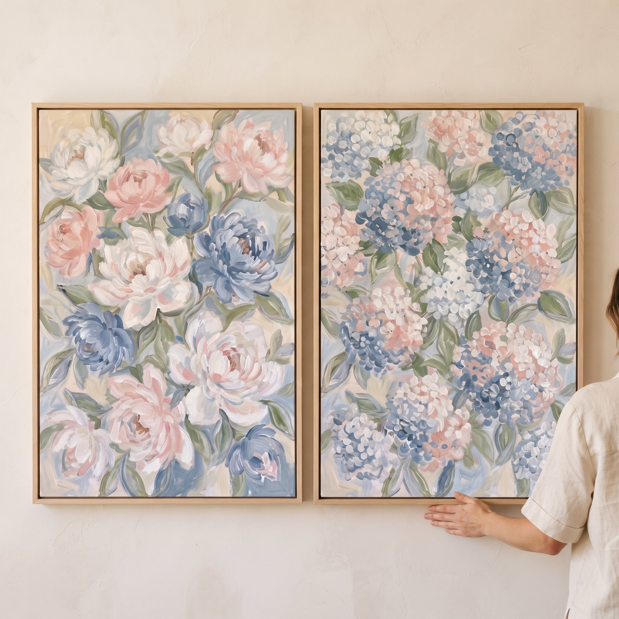 Shabby Chic Pastel Floral Wall Art Set of 2 - Gentle Spring Blossoms