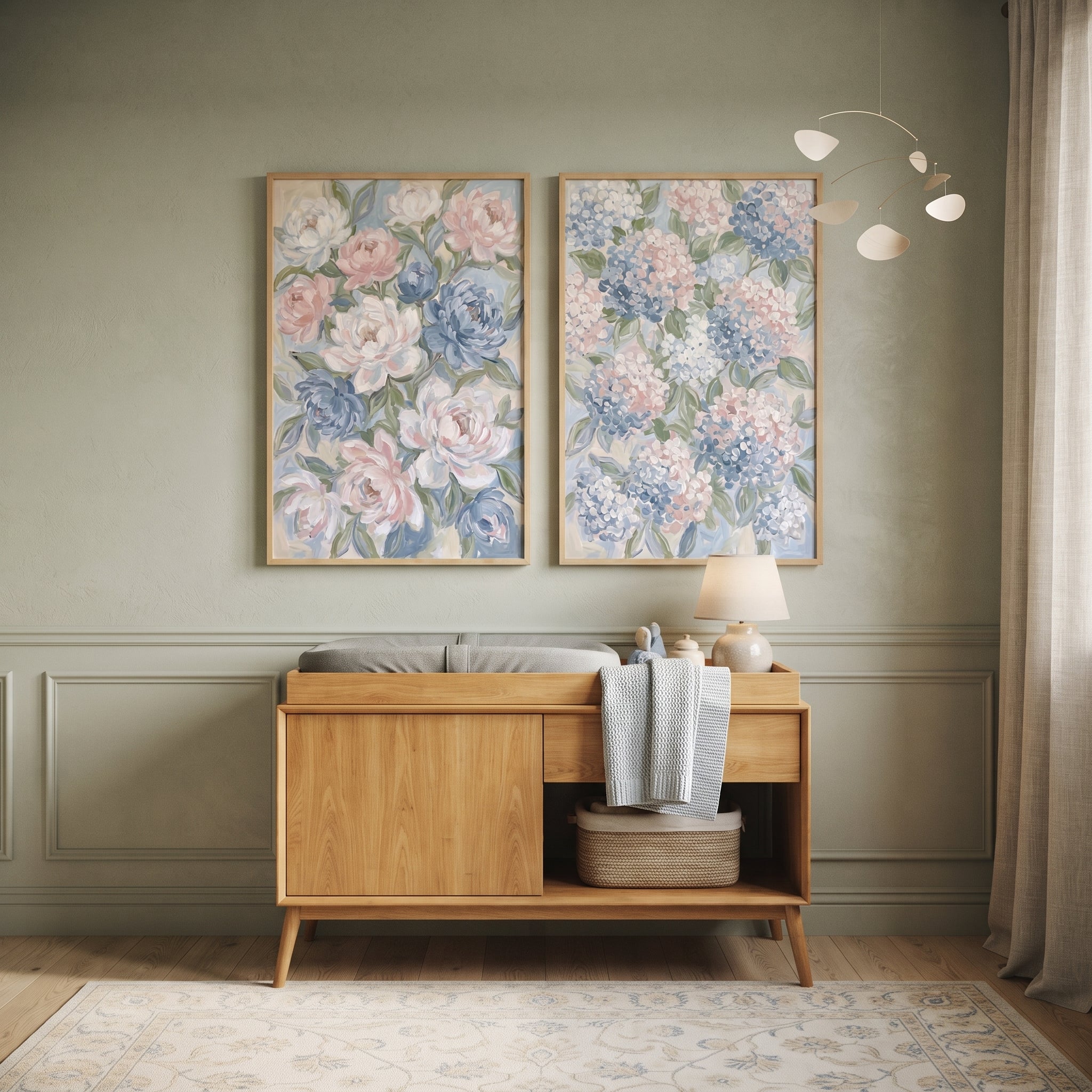 Shabby Chic Pastel Floral Wall Art Set of 2 - Gentle Spring Blossoms