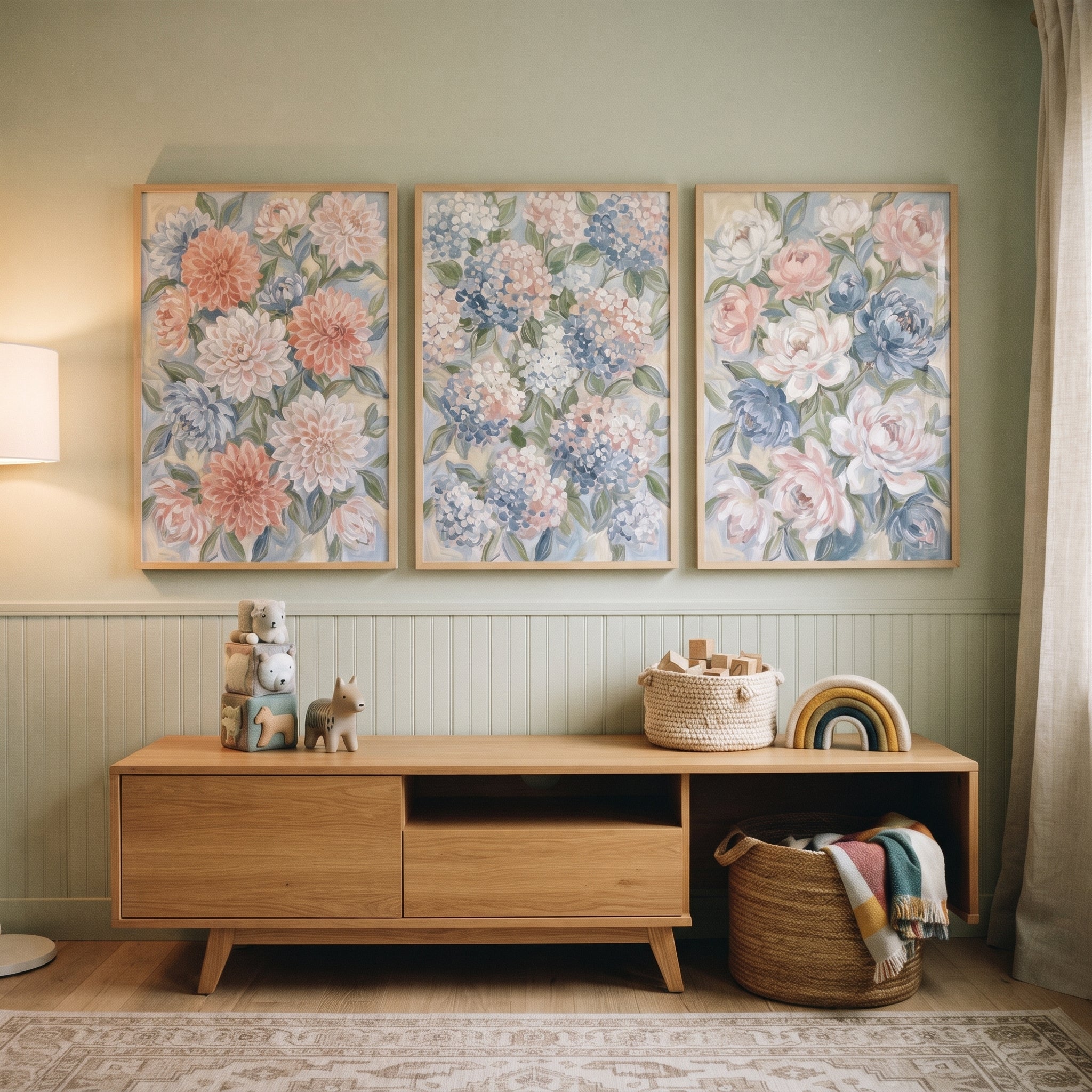 Shabby Chic Pastel Floral Wall Art Set of 3 - Serene Pastel Blooms