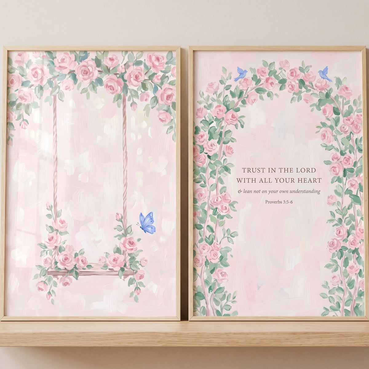 Shabby Chic Pink Rose Wall Art Set of 2 - Sacred Rose Garden