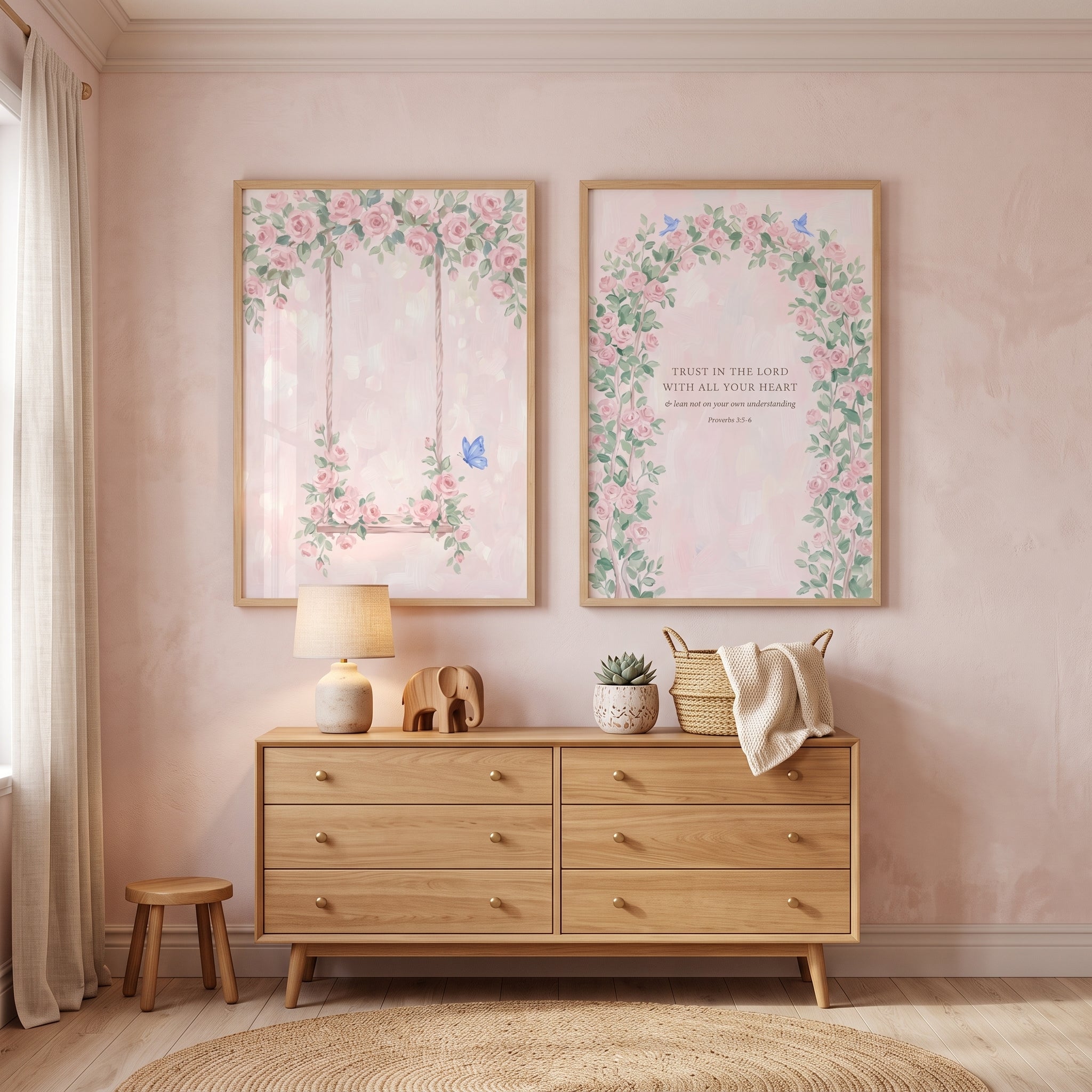 Shabby Chic Pink Rose Wall Art Set of 2 - Sacred Rose Garden