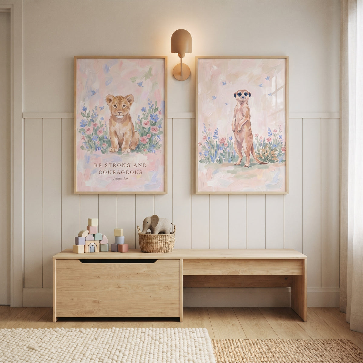 Shabby Chic Safari Animals Wall Art Set of 2 - Faithful Safari Duo