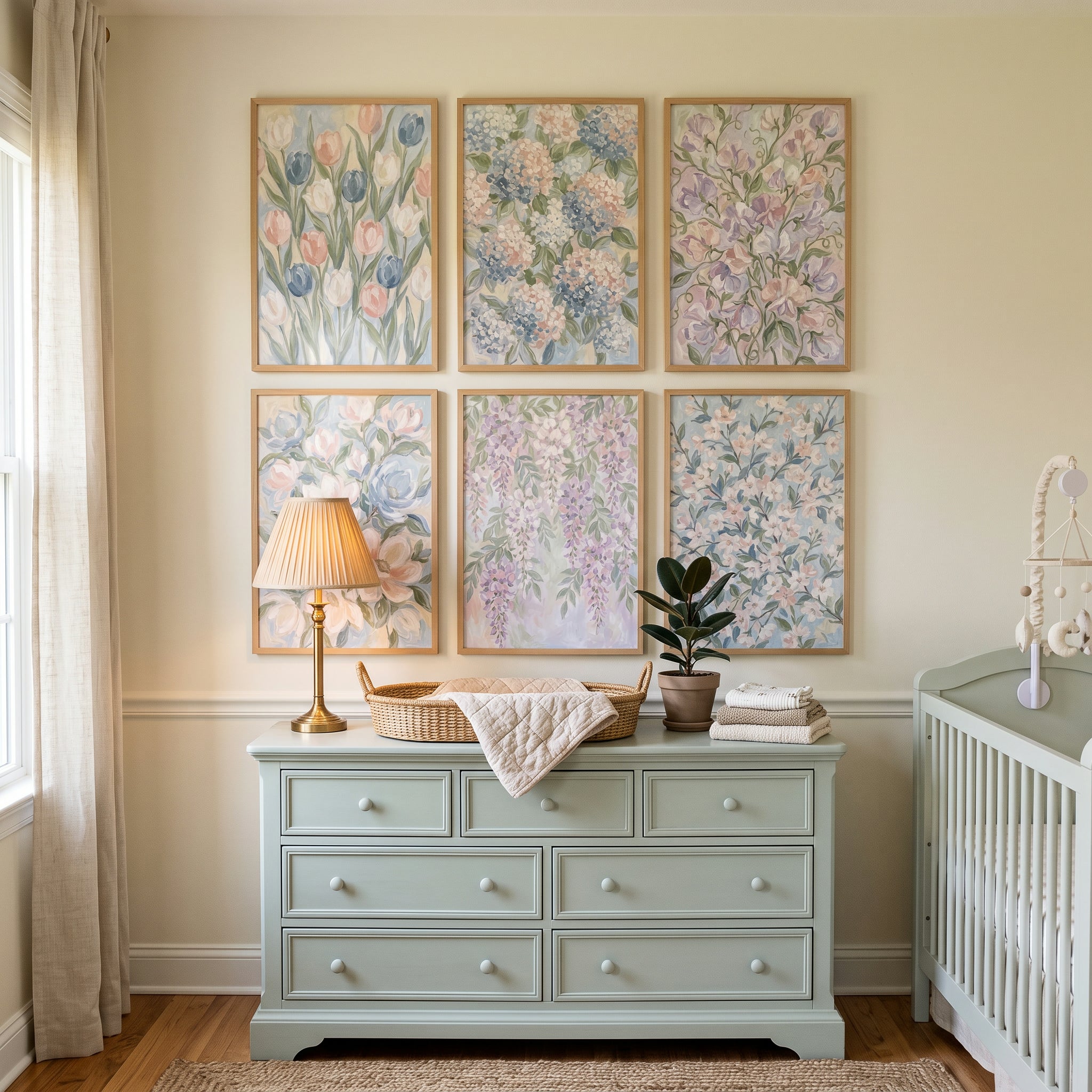 Shabby Chic Spring Floral Wall Art Set of 6 - Soft Garden Dreams