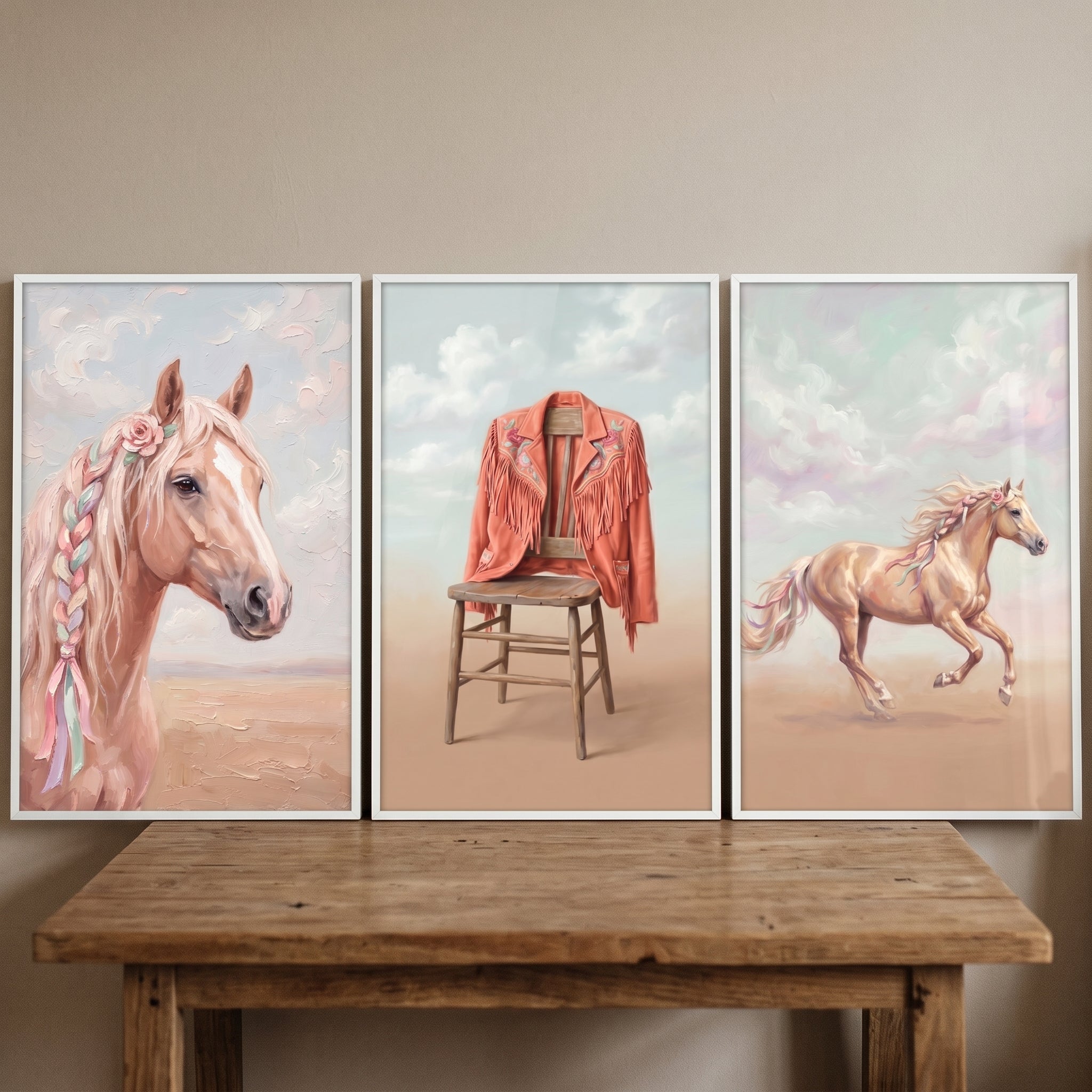 Shabby Chic Western Wall Art Set of 3 - Golden Prairie Dreams