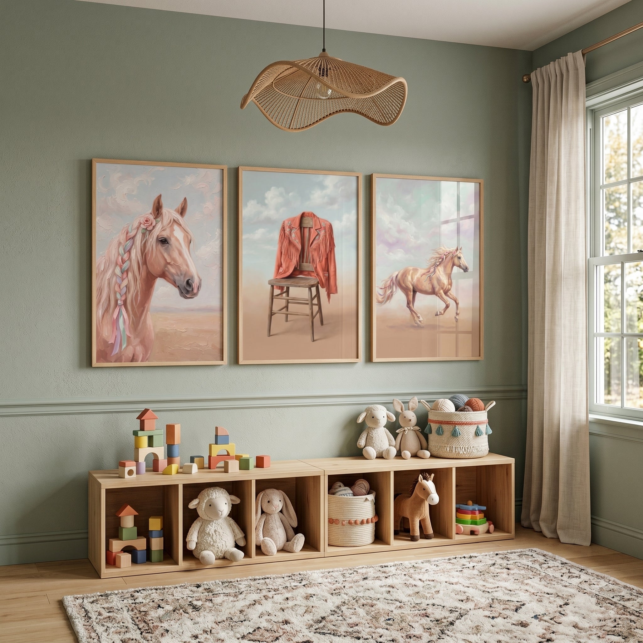 Shabby Chic Western Wall Art Set of 3 - Golden Prairie Dreams