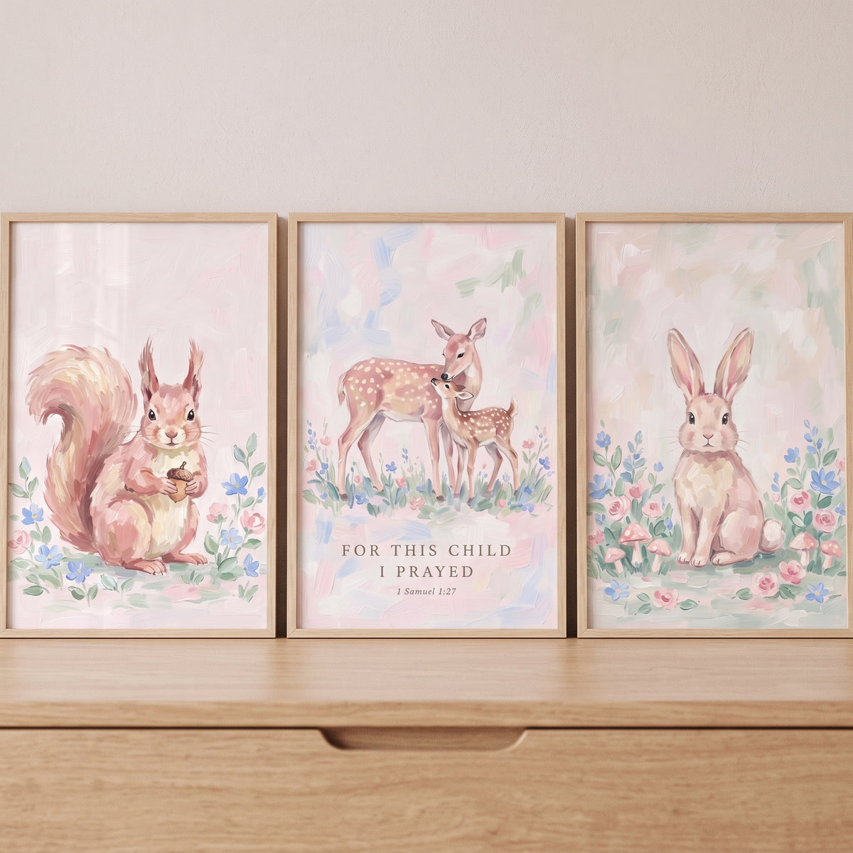 Shabby Chic Woodland Animals Print Set of 3 - Woodland Prayer Decor