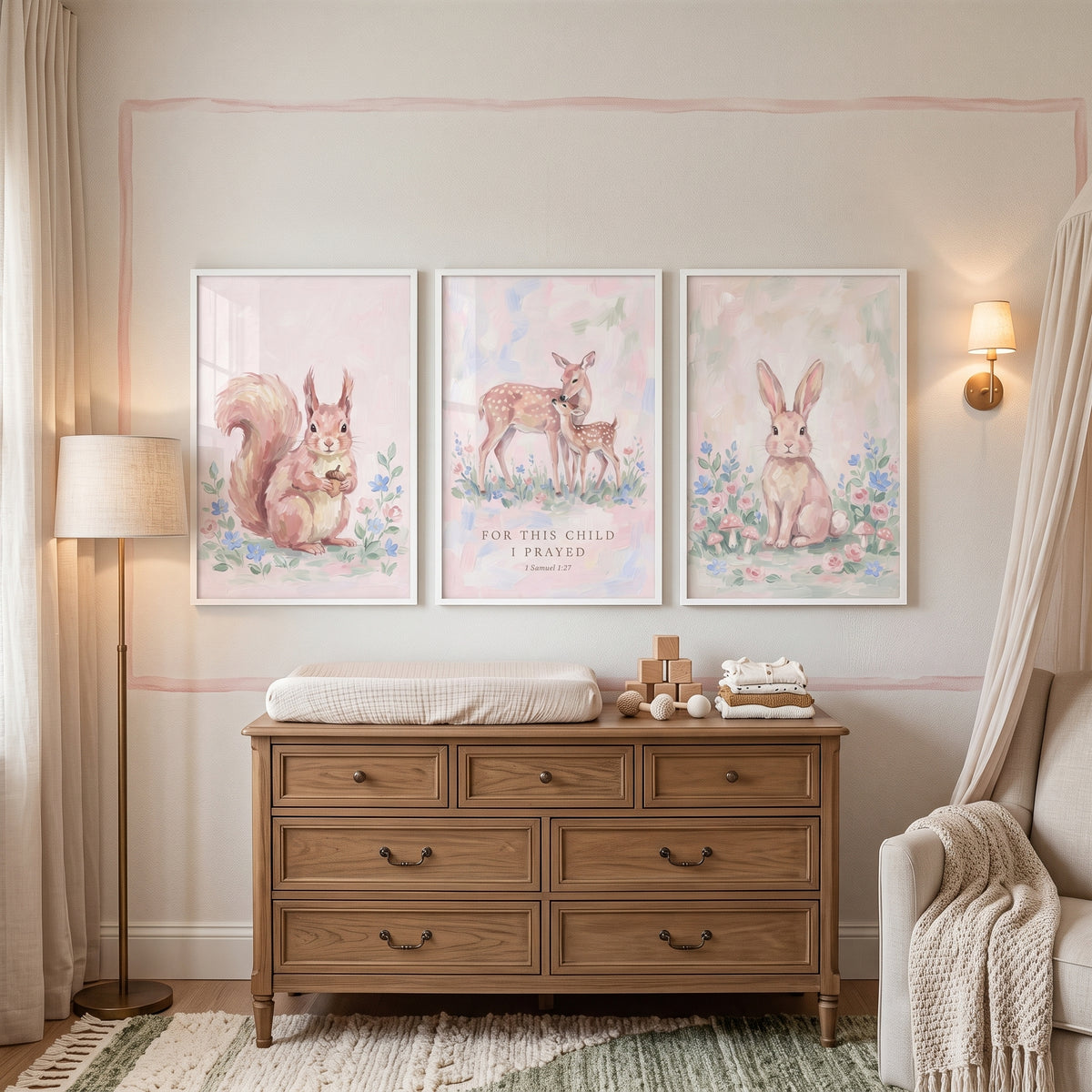 Shabby Chic Woodland Animals Print Set of 3 - Woodland Prayer Decor