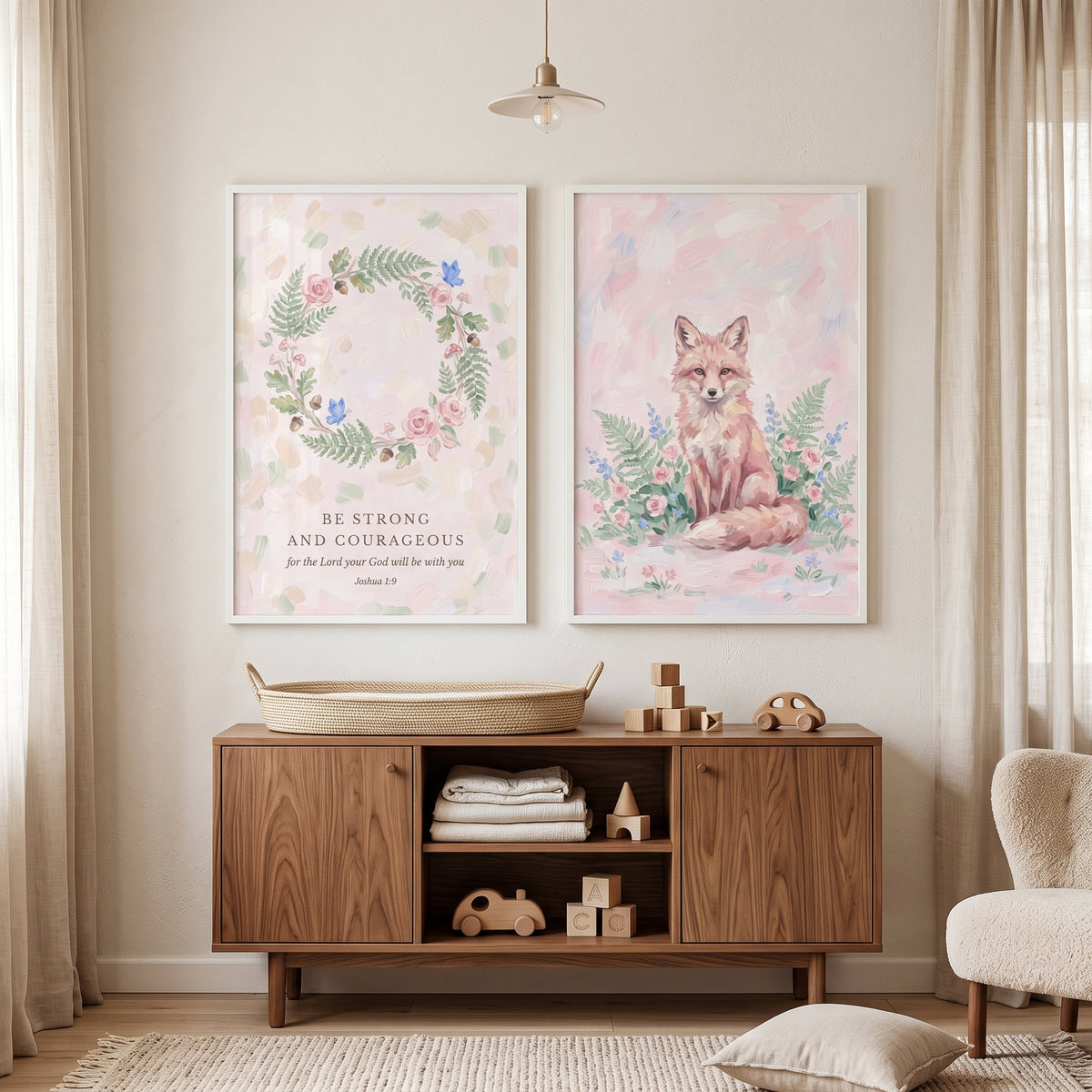 Shabby Chic Woodland Animals Wall Art Set of 2 - Courageous Woodland Fox