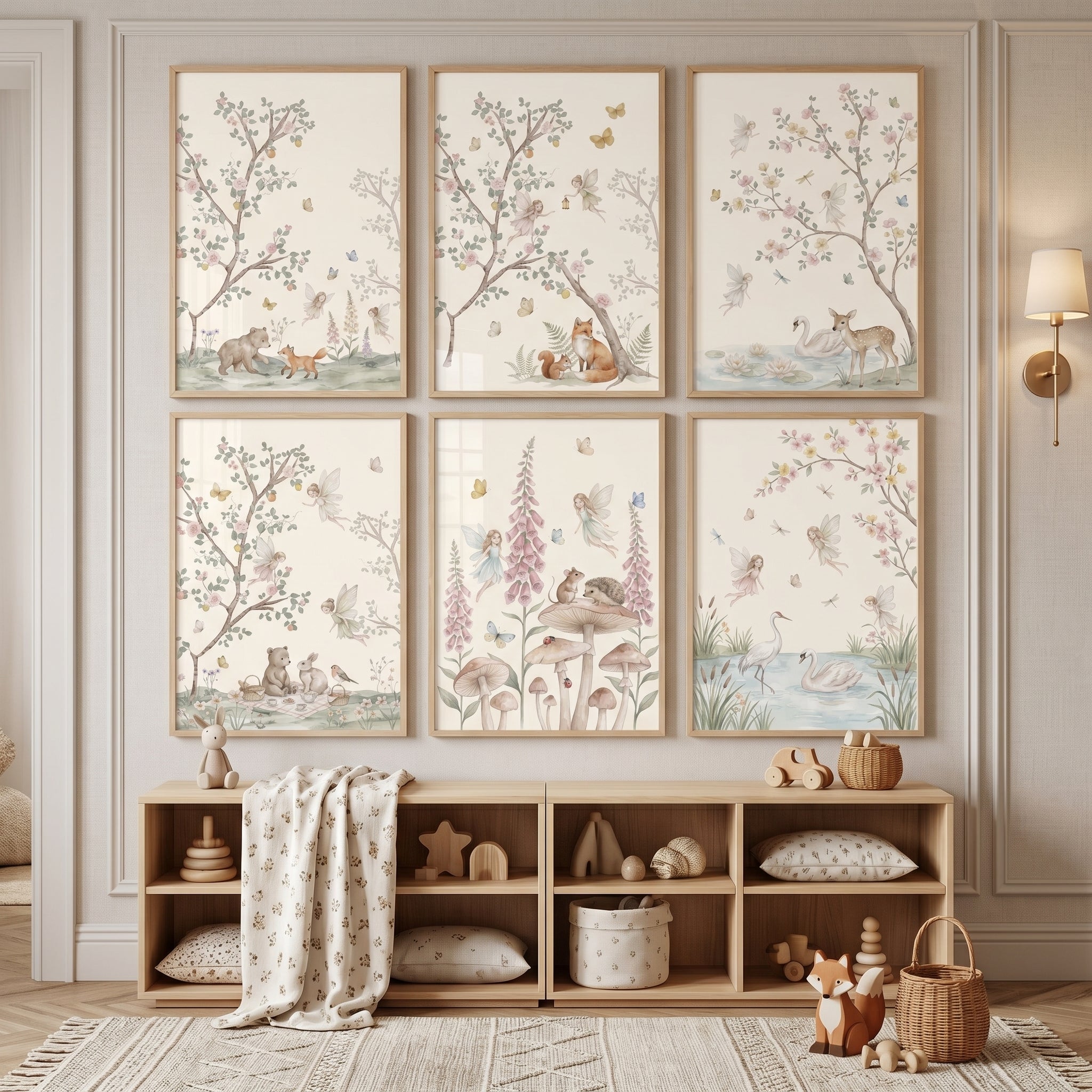 Shabby Chic Woodland Fairies Wall Art Set of 6 - Whimsical Forest Tales