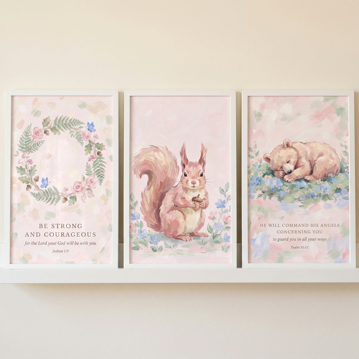 Shabby Rose Scripture Animals Wall Art Set of 3 - Faith Woodland Trio