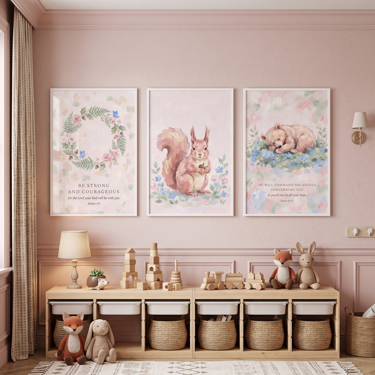 Shabby Rose Scripture Animals Wall Art Set of 3 - Faith Woodland Trio