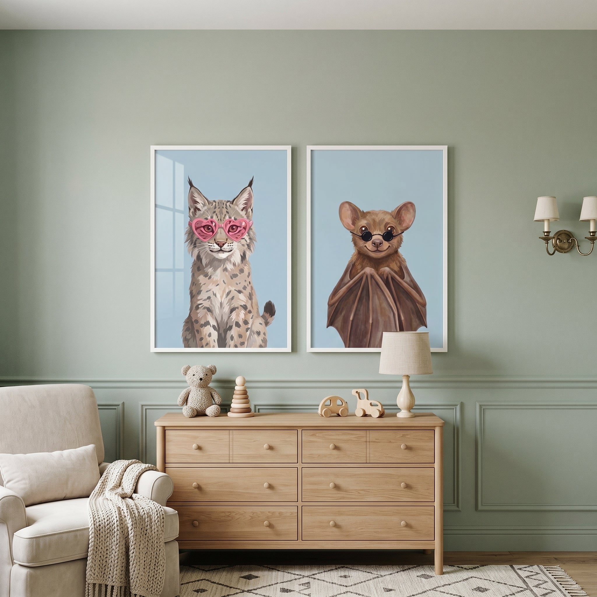 Shades Wearing Forest Animal Wall Art Set of 2 - Cool Wild Friends