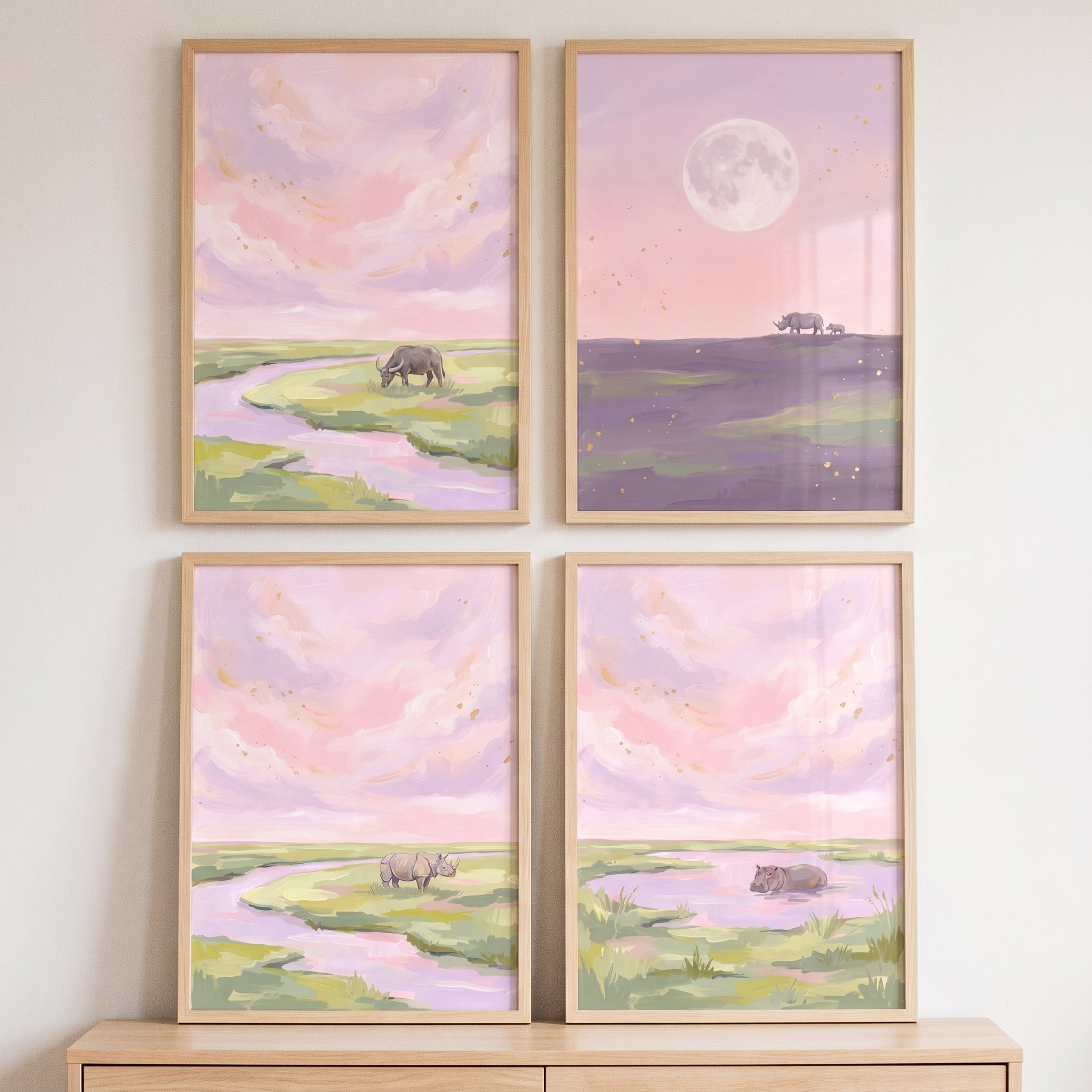Shimmering Sky Safari Animals Wall Art Set of 4 - Twilight Wild Horizon
