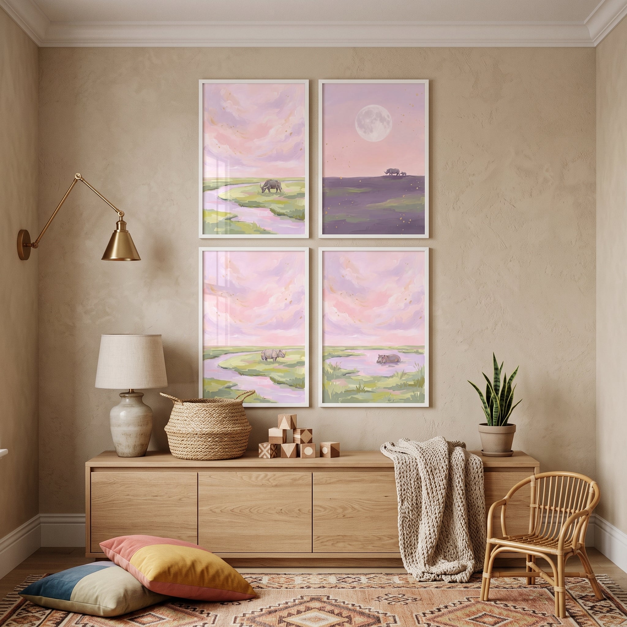 Shimmering Sky Safari Animals Wall Art Set of 4 - Twilight Wild Horizon