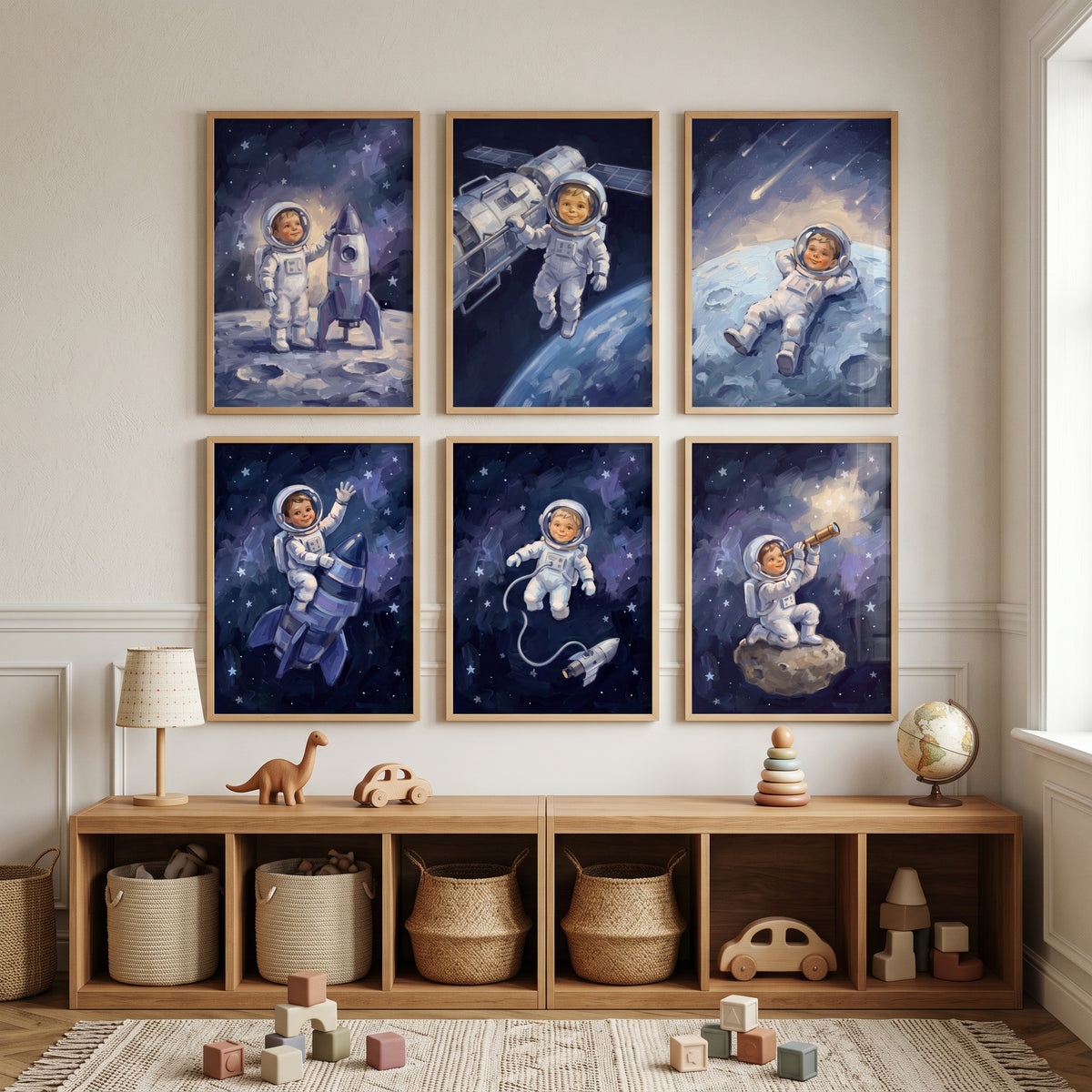 Shimmering Star Baby Astronaut Artwork Set of 6 - Little Space Explorer