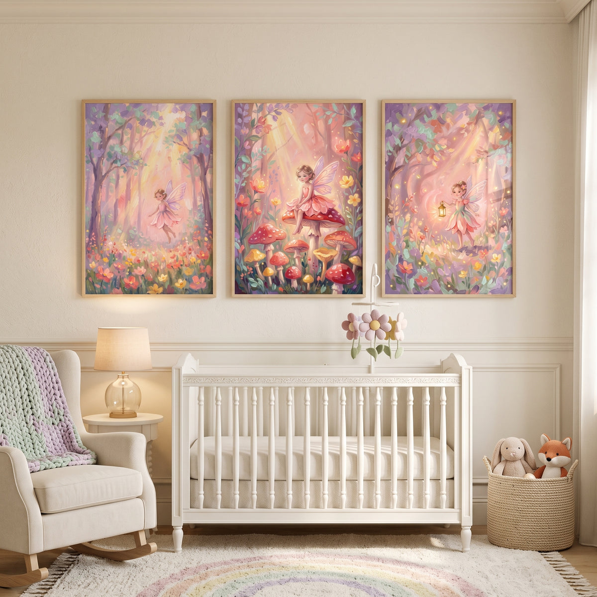 Shimmering Sunlit Forest Fairy Wall Art Set of 3 - Enchanted Fairy Grove