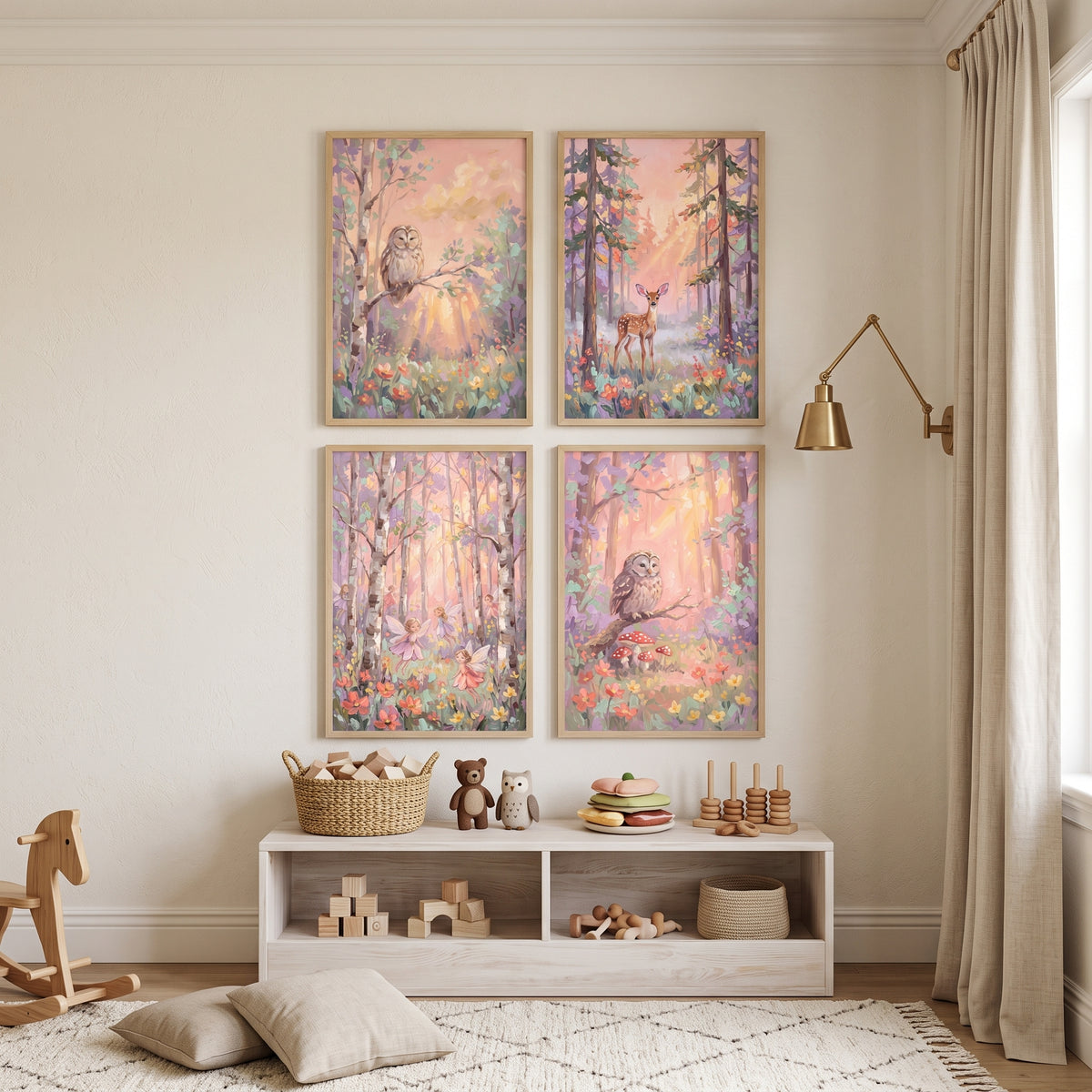 Shimmering Sunlit Woodland Wall Art Set of 4 - Ethereal Nature Dreams
