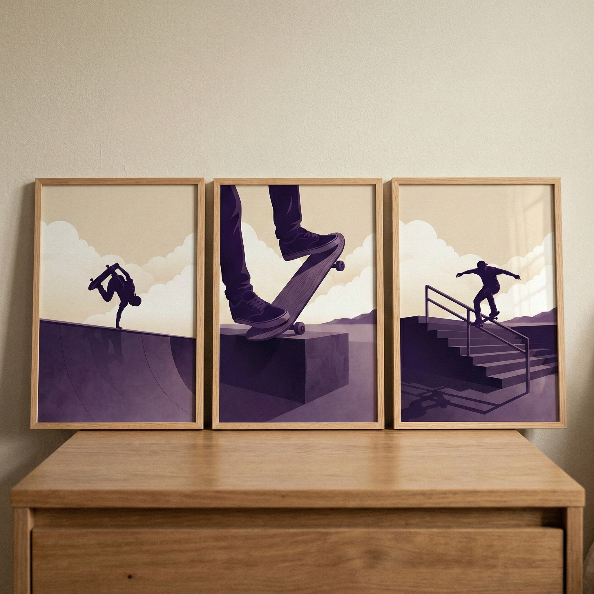 Silhouette Skateboarding Wall Art Set of 3 - Urban Skate Flow