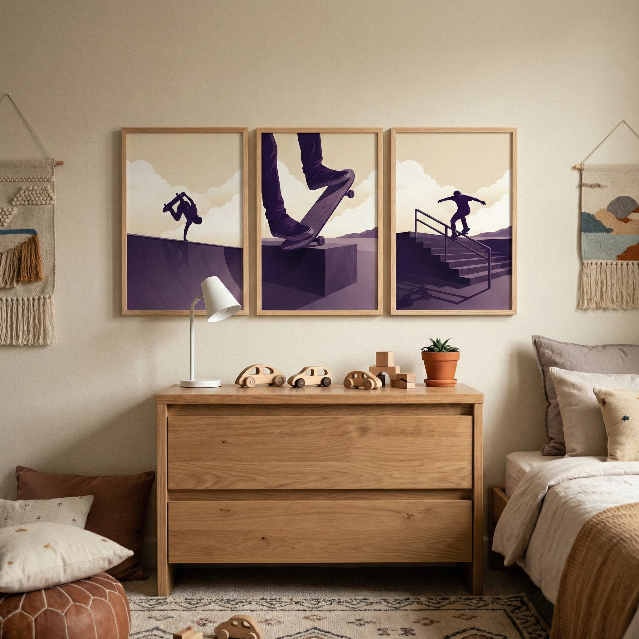 Silhouette Skateboarding Wall Art Set of 3 - Urban Skate Flow
