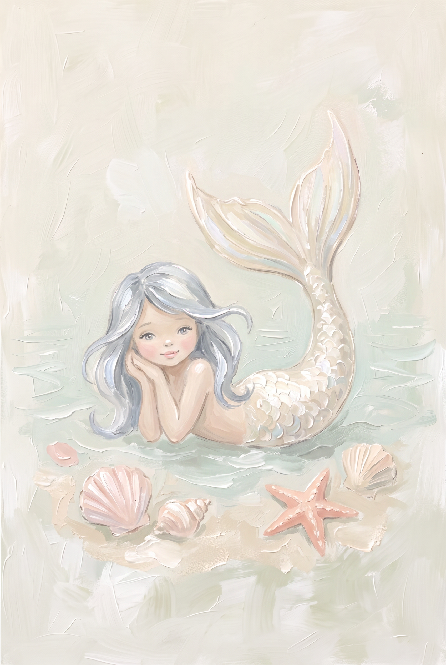 Silver Hair Resting Mermaid Wall Art - Serene Mermaid Shore